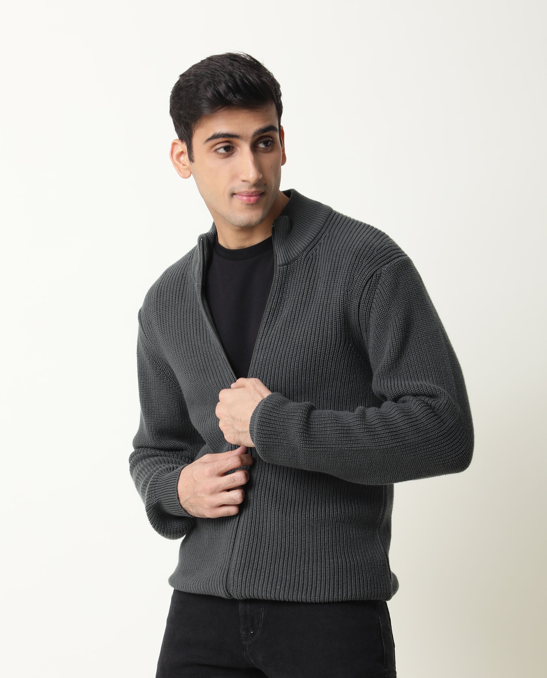 Rare Rabbit Track Primary Green Pullover Cotton Fabric Full Sleeve Mandarin Collar Slim Fit