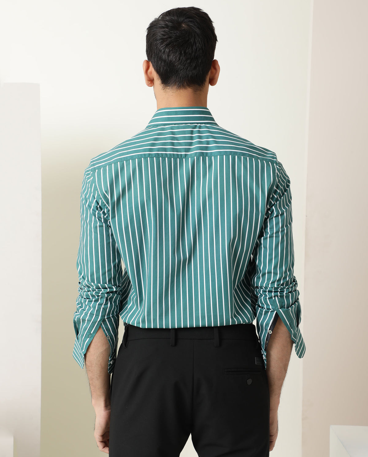 Rare Rabbit Men's Lido Green Cotton Fabric Full Sleeves Striped Shirt