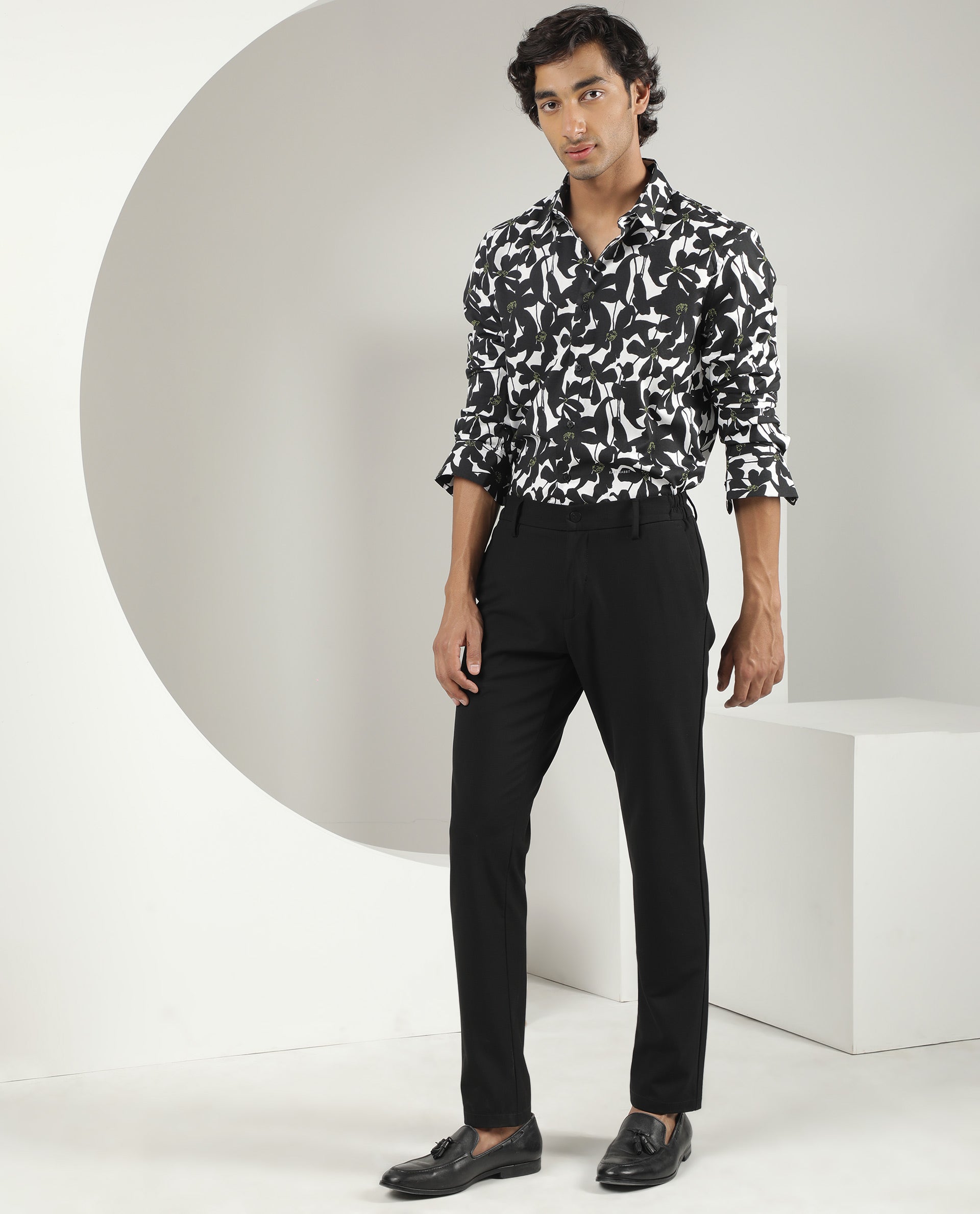 Rare Rabbit Men's Kruela Black Viscose Fabric Floral Print Full Sleeves Shirt