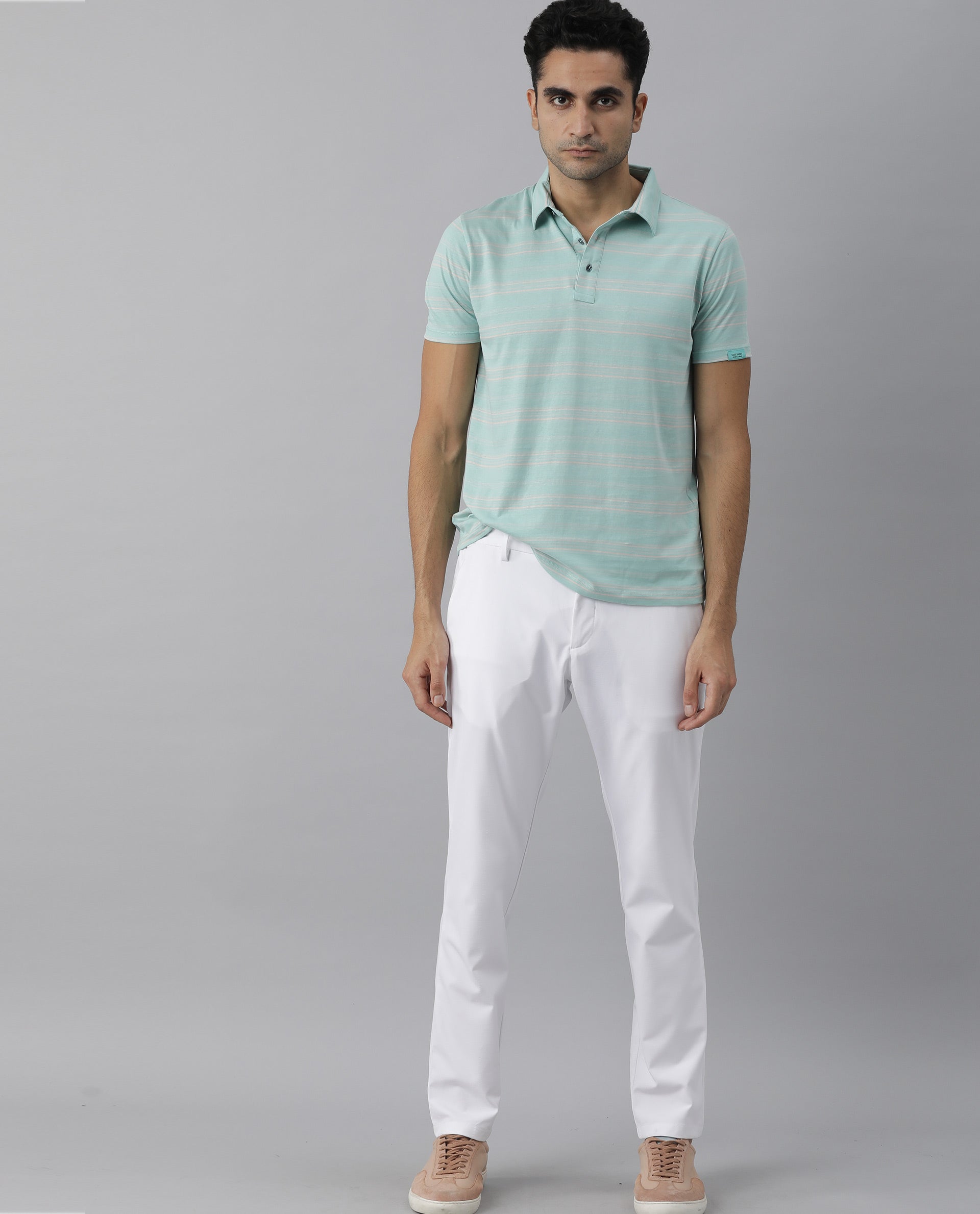 RARE RABBIT NEON LIGHT TURQ POLO COTTON FABRIC SHORT SLEEVE POLO COLLAR SLIM FIT