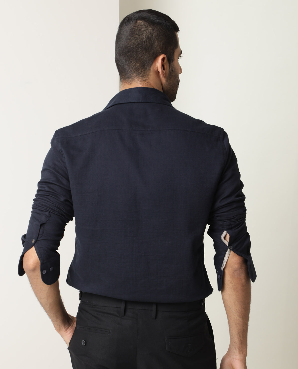 Rare Rabbit Men's Layerr Dark Navy Cotton Fabric Full Sleeves Solid Shirt