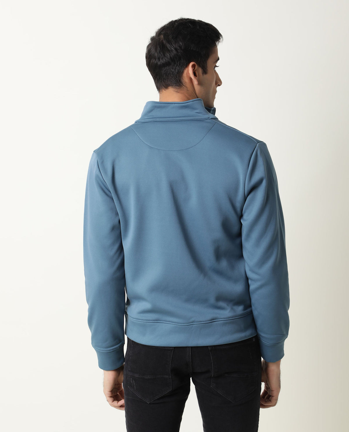 Rare Rabbit Mens Bond Blue Jacket Polyester Fabric Slim Fit Collar Collar Full Sleeve