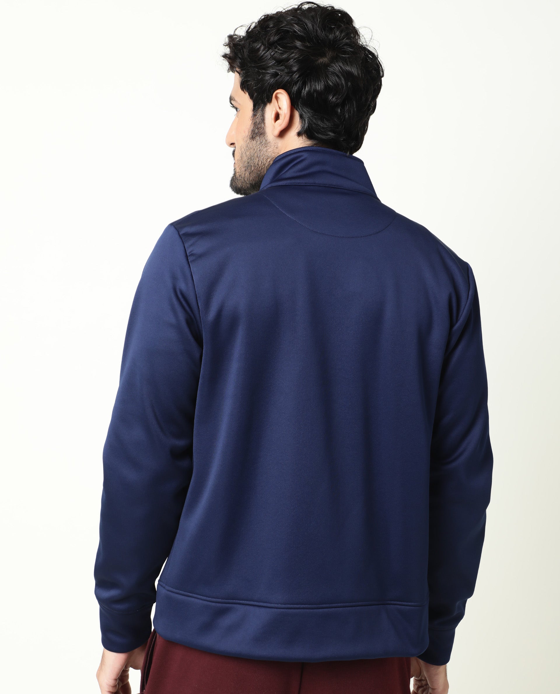 Rare Rabbit Men's Bond Dark Blue High Neck Chest Branded Jacket