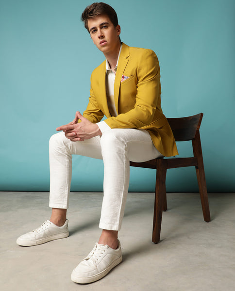 Mens Mustard Blazer Yellow Colour Blazer Combination Rare Rabbit