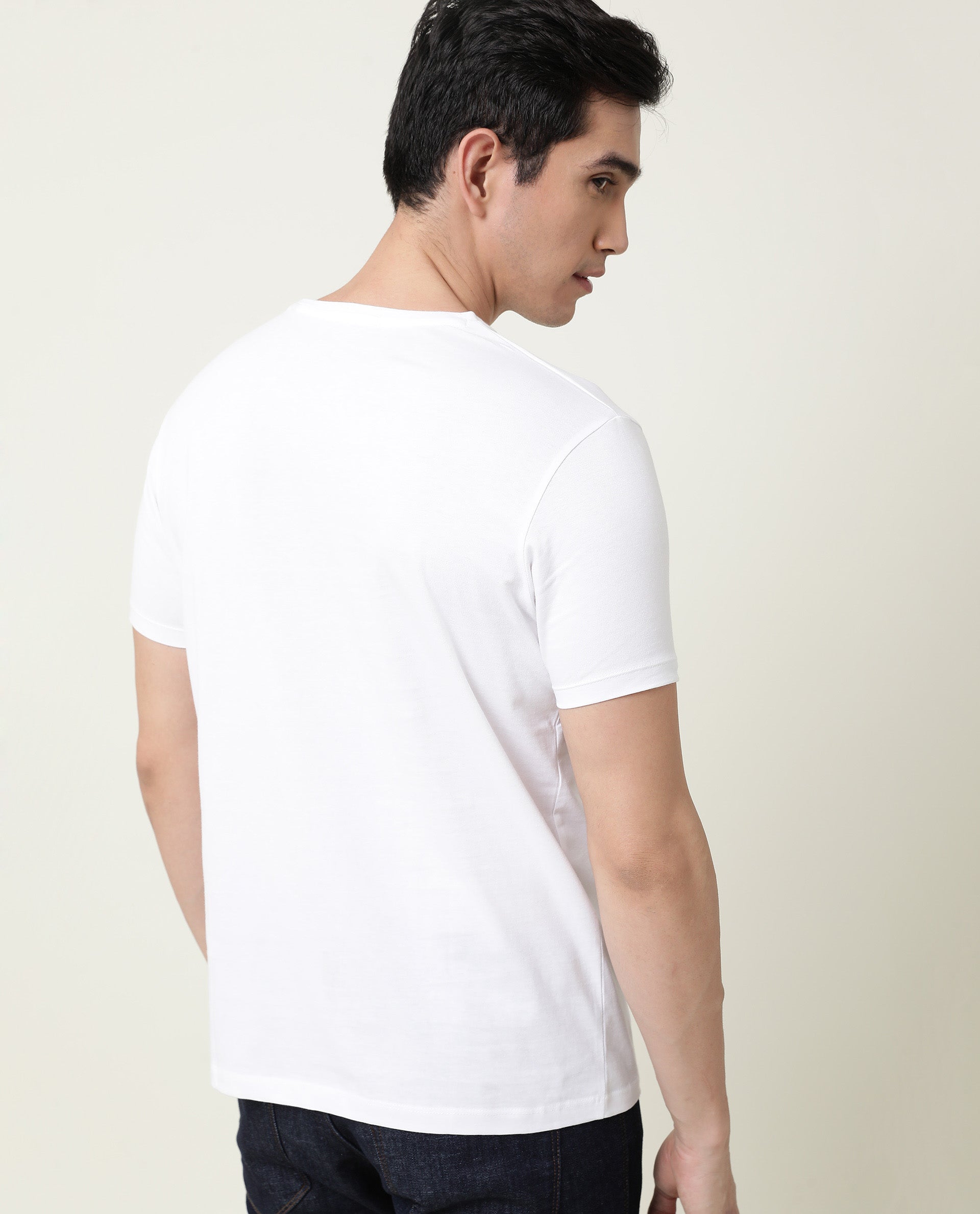 Rare Rabbit Men's Runik White Crew Neck Floral Discharge Print Half Sleeves Regular Fit T-Shirt