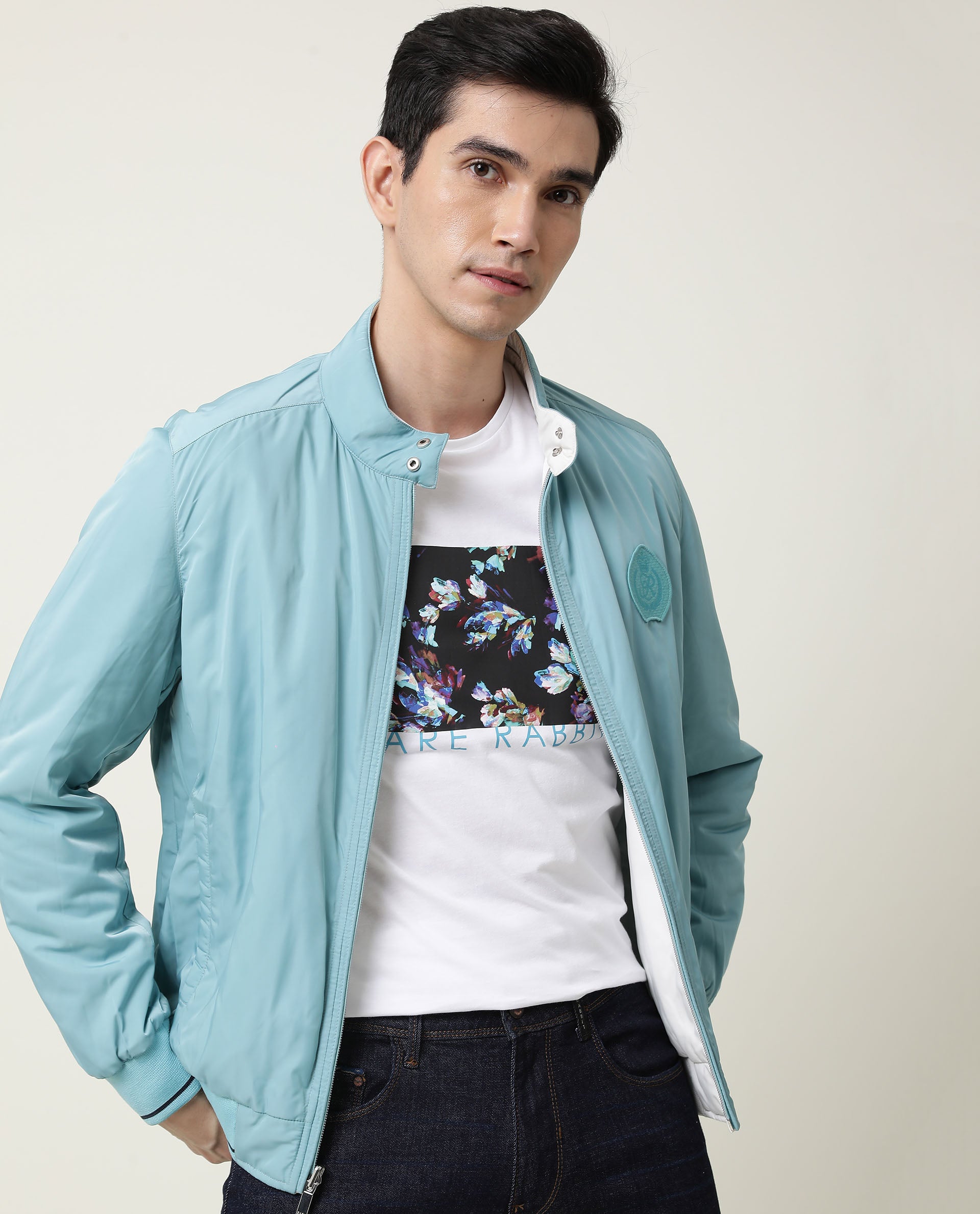 Rare Rabbit Men's Runik White Crew Neck Floral Discharge Print Half Sleeves Regular Fit T-Shirt