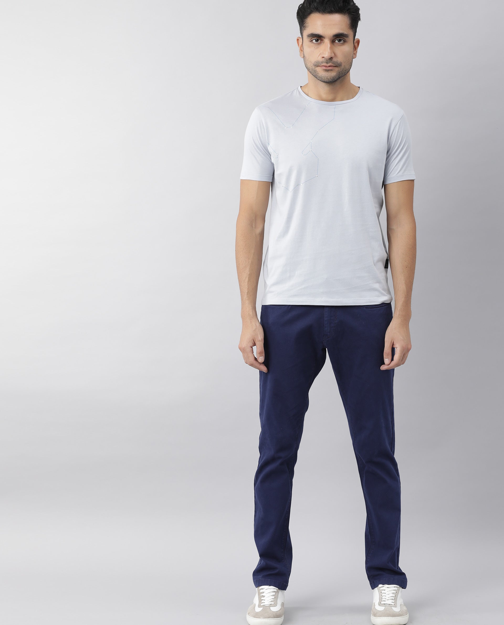 Rare Rabbit Men's Graphs Blue Crew Neck Slim Fit Graphic Printed T-Shirt