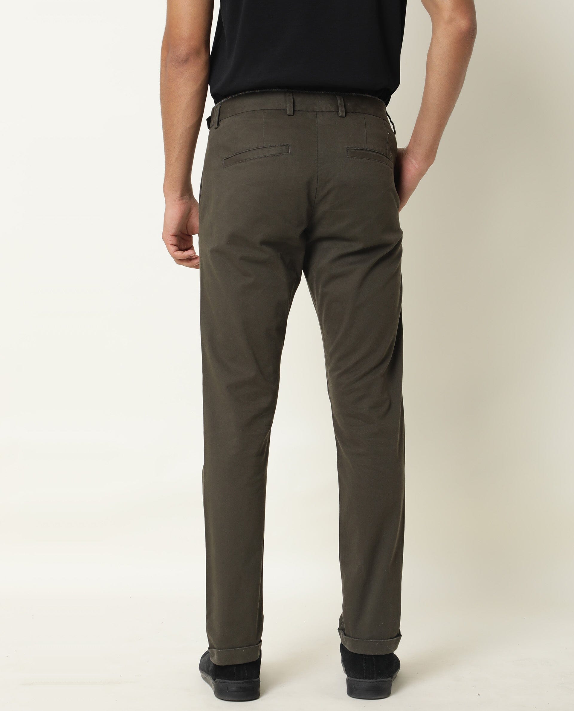 Rare Rabbit Men's Trews-22 Olive Solid Mid-Rise Regular Fit Trouser