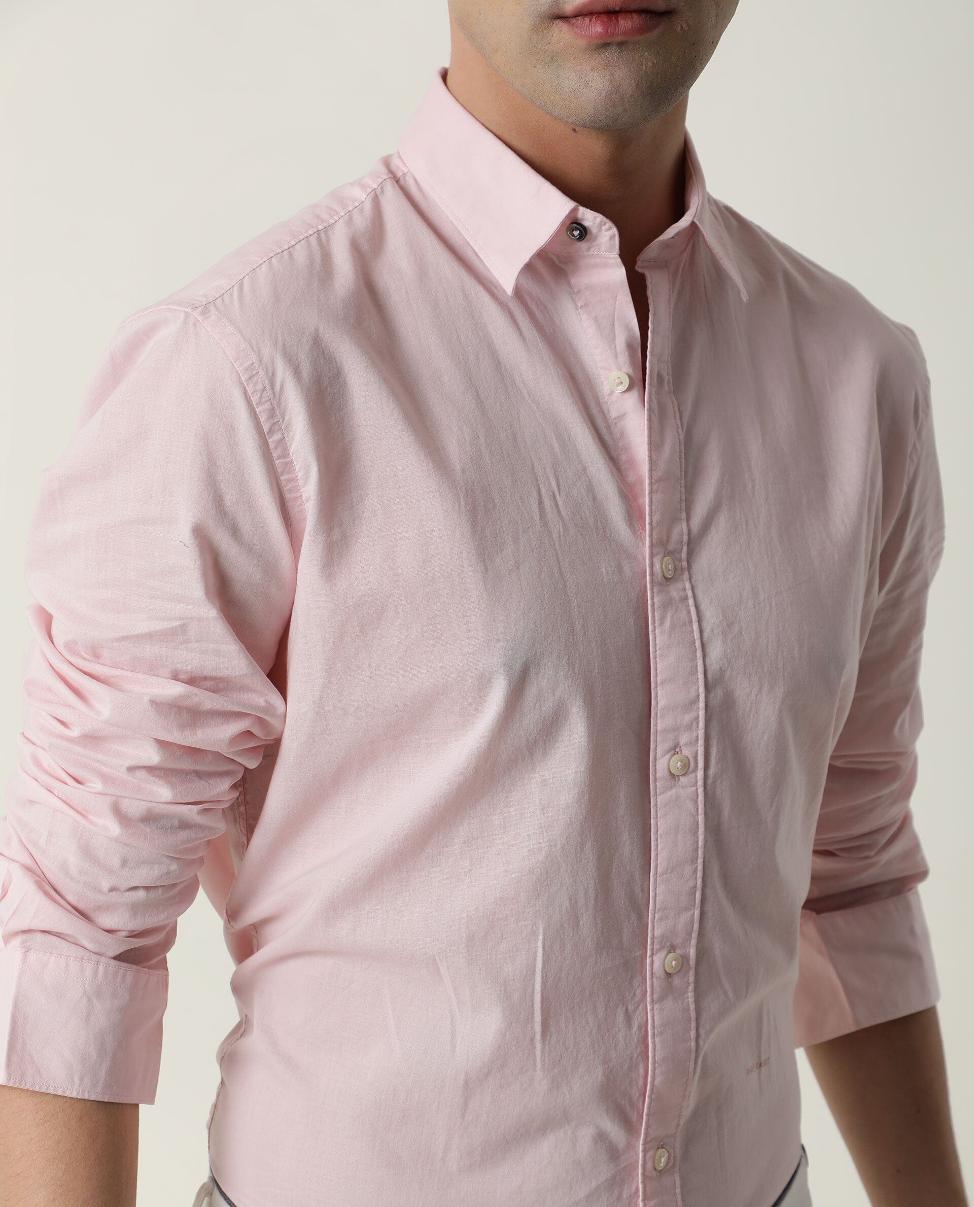 Rare Rabbit Men's Fullslee Pink Cotton Fabric Full Sleeves Solid Shirt