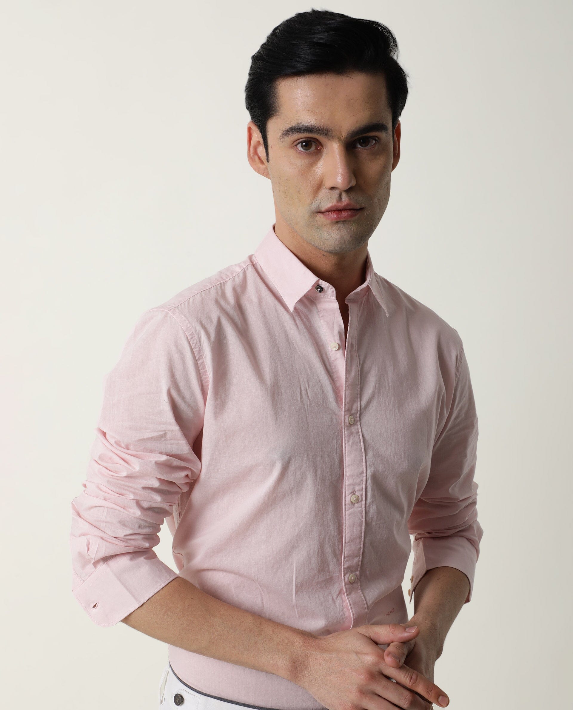 Rare Rabbit Men's Fullslee Pink Cotton Fabric Full Sleeves Solid Shirt