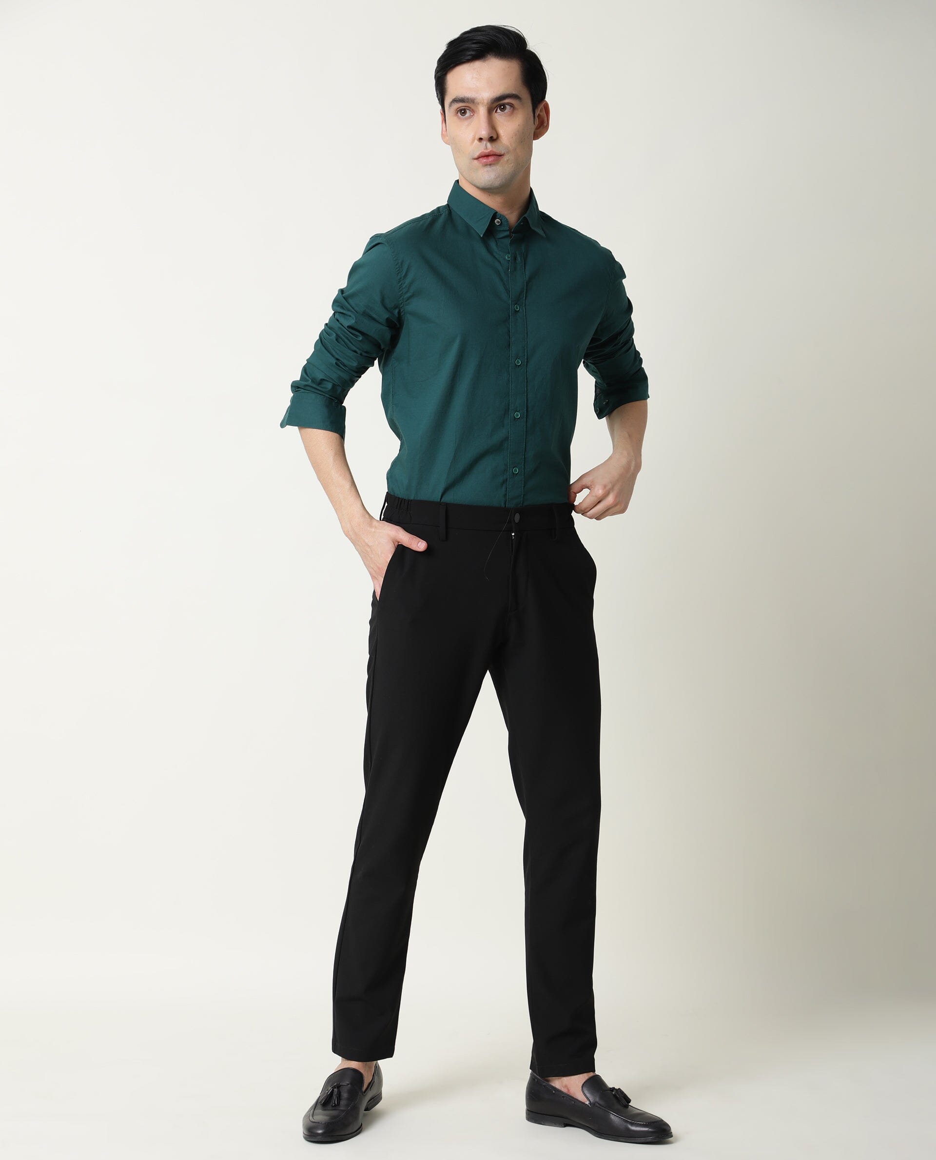 Rare Rabbit Men's Fullslee Petrol Cotton Fabric Full Sleeves Solid Shirt