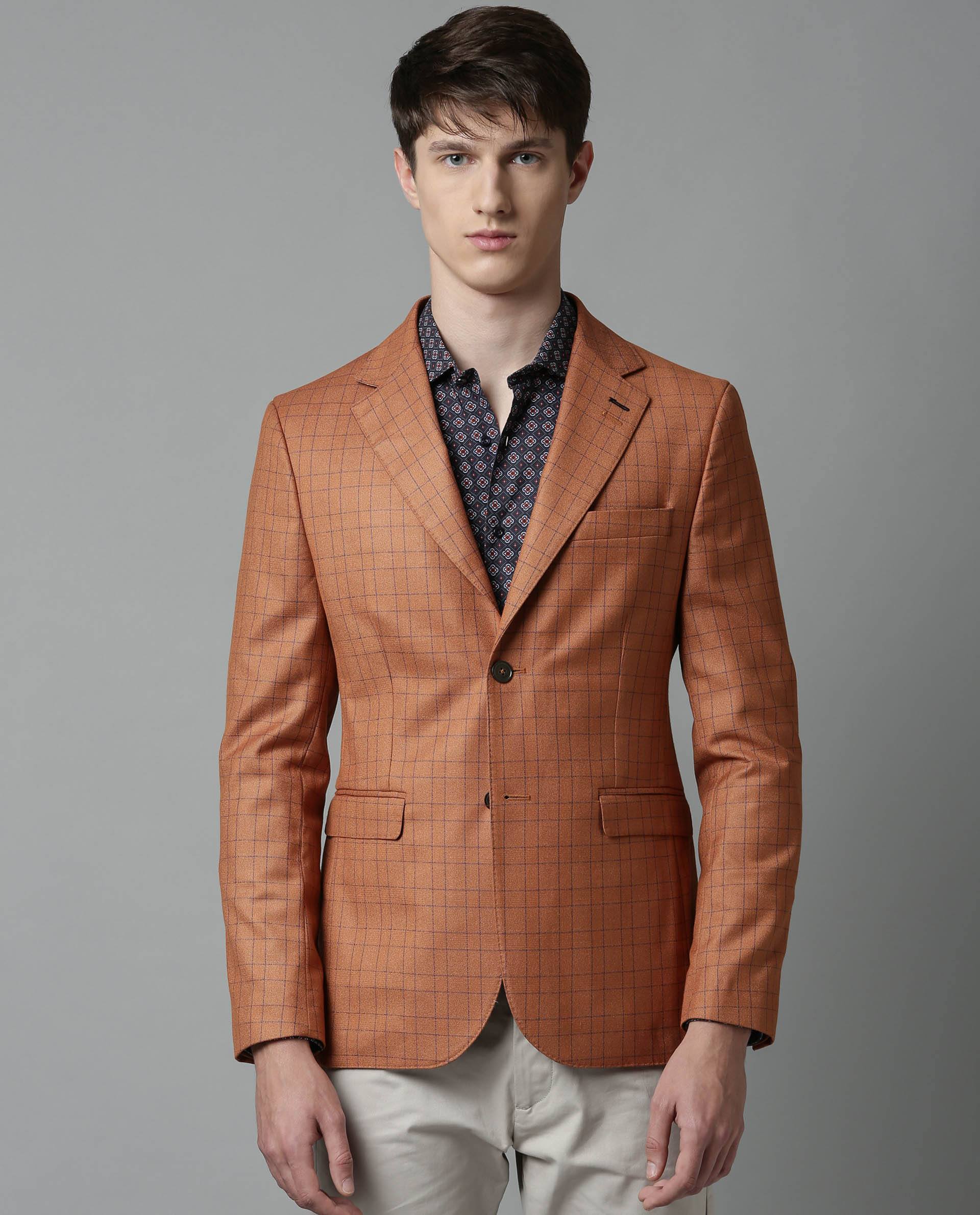 Rare Rabbit Men'S Rage Rust Blazer Full Sleeves Checks Slim Fit