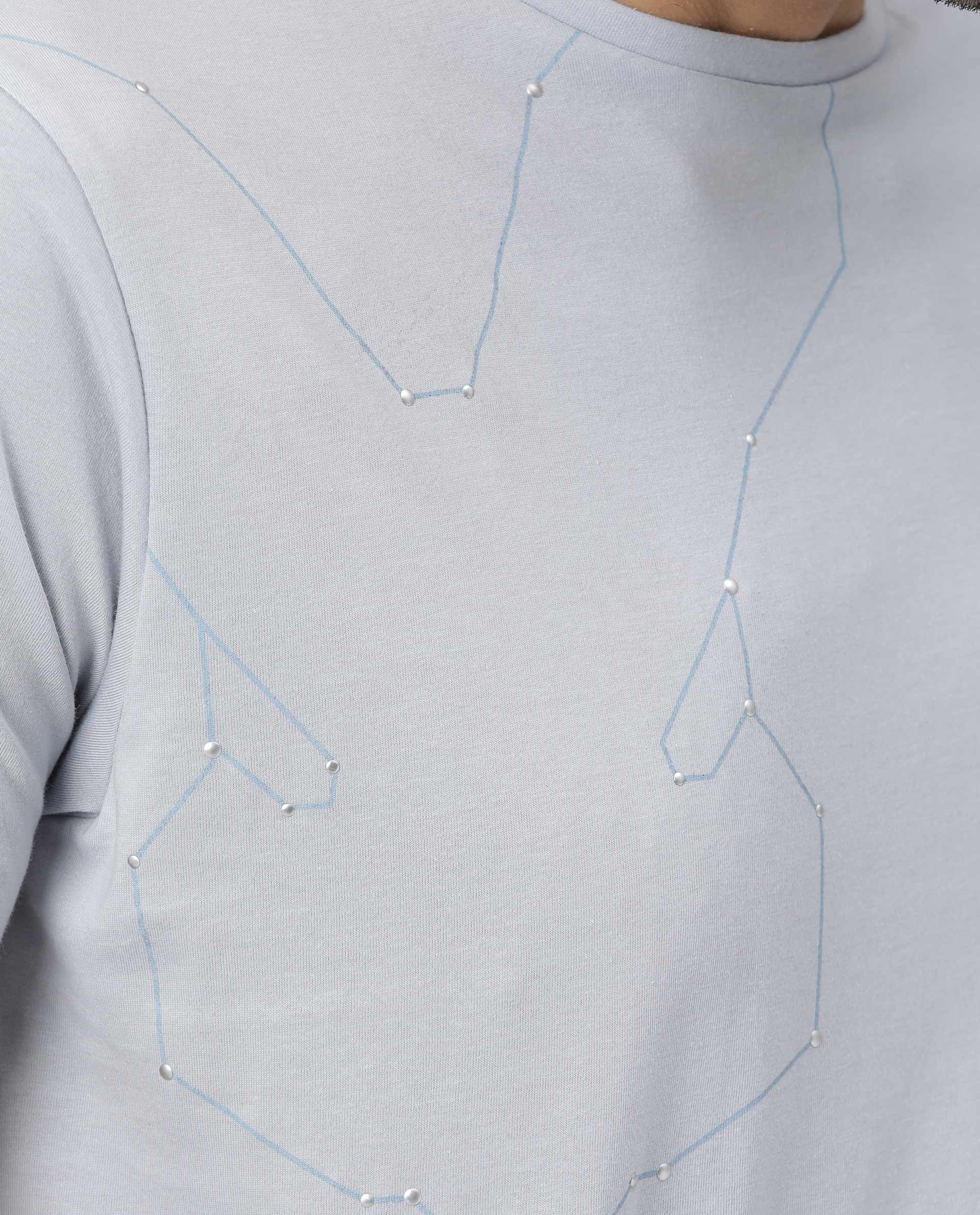 Rare Rabbit Men's Graphs Blue Crew Neck Slim Fit Graphic Printed T-Shirt