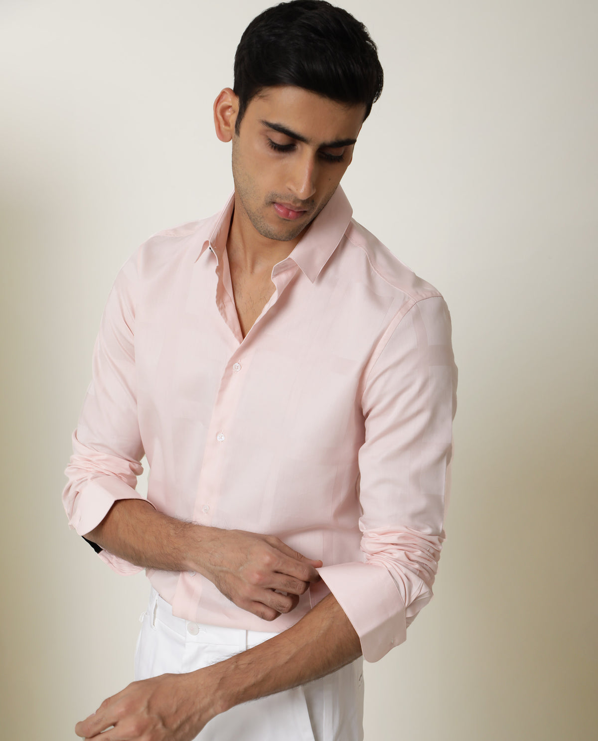 Rare Rabbit Men's Boxline Light Pink Cotton Lyocell Fabric Full Sleeves Checks Shirt