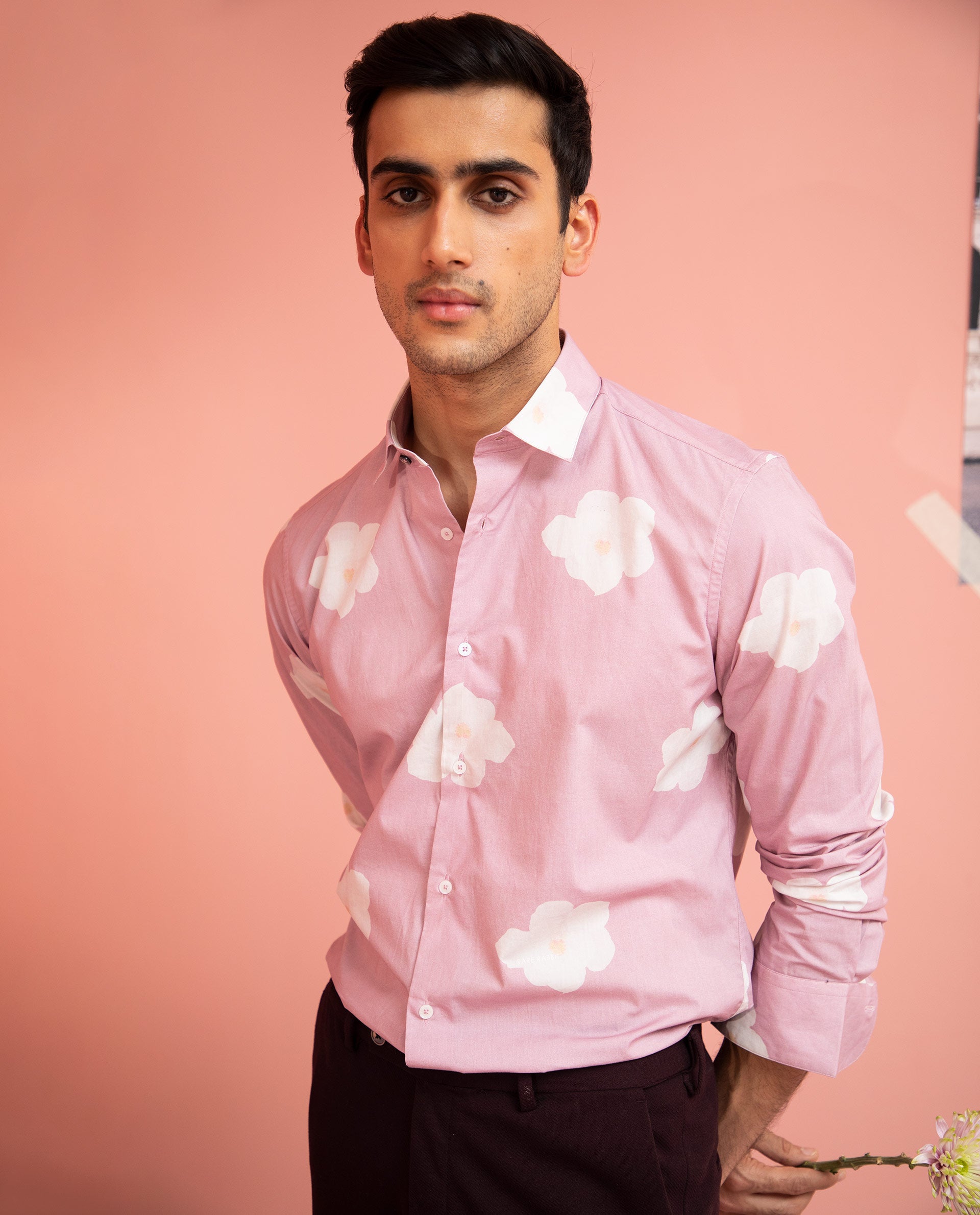 Rare Rabbit Men's Cromer Light Purple Cotton Fabric Floral Print Full Sleeves Shirt