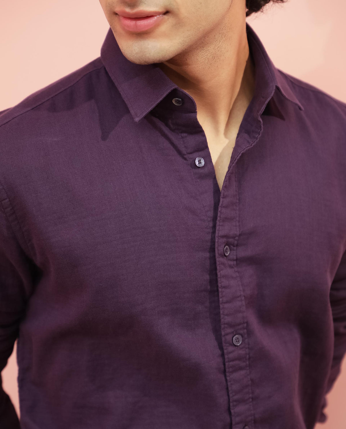 Rare Rabbit Men's Layerr Dark Purple Cotton Fabric Full Sleeves Solid Shirt