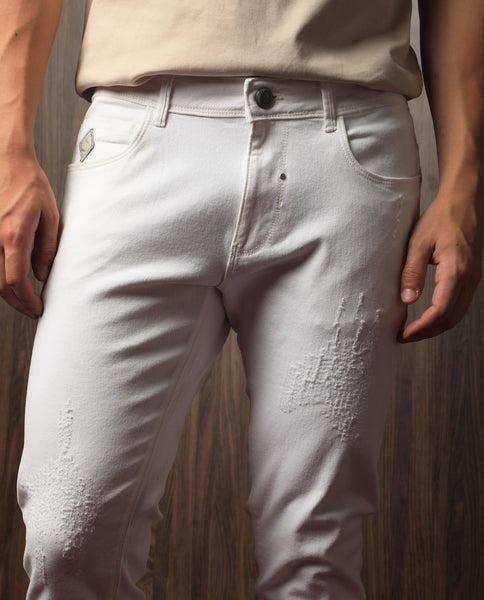 Rare Rabbit Men's Astral White Rinse Wash Mid-Rise Slim Fit Jeans