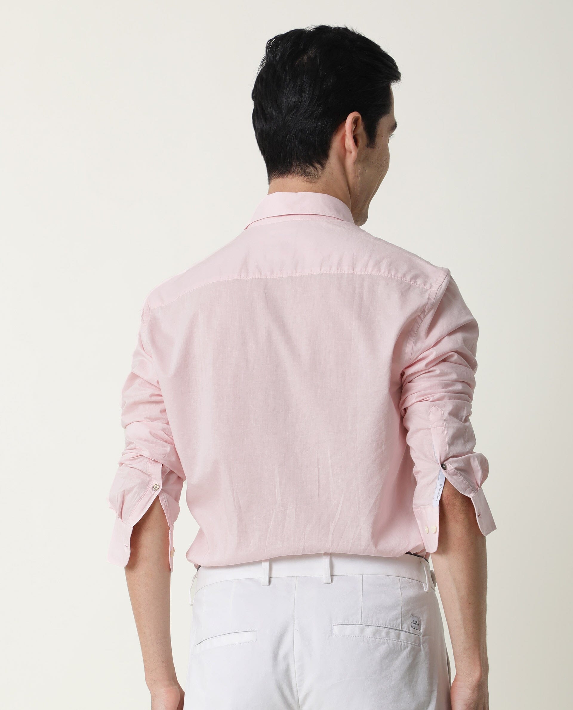 Rare Rabbit Men's Fullslee Pink Cotton Fabric Full Sleeves Solid Shirt