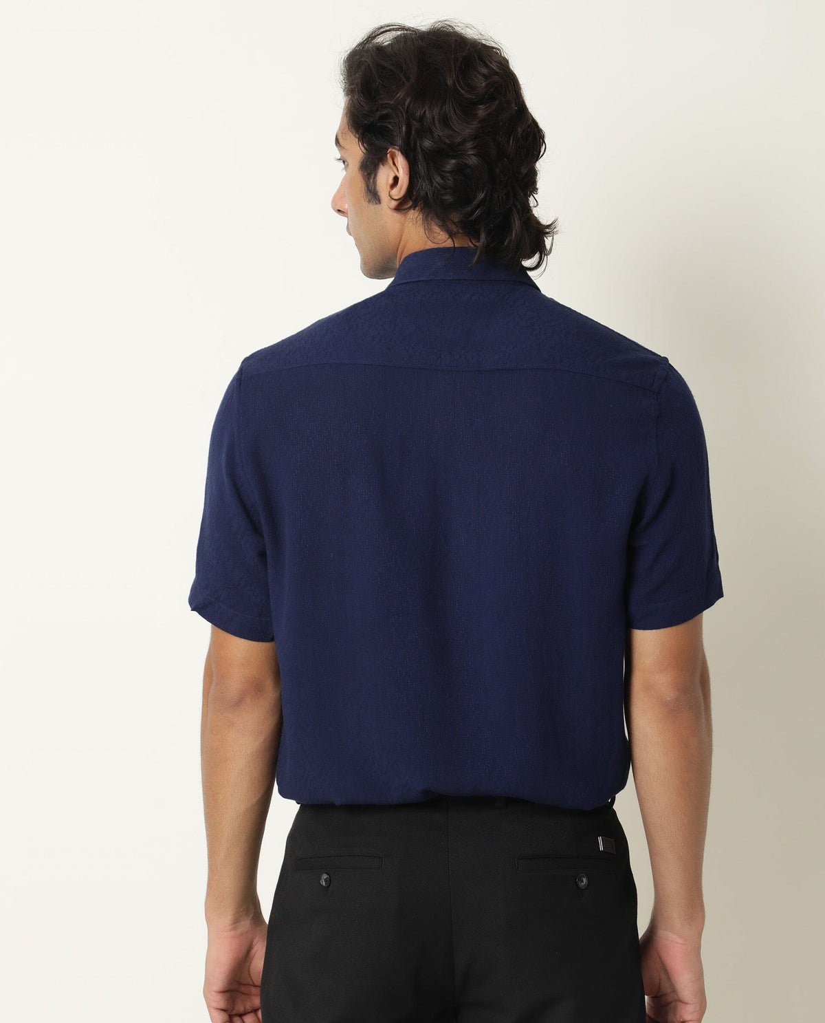 RARE RABBIT MENS JENNY NAVY SHIRT RAYON FABRIC SLIM FIT COLLAR COLLAR Short Sleeve