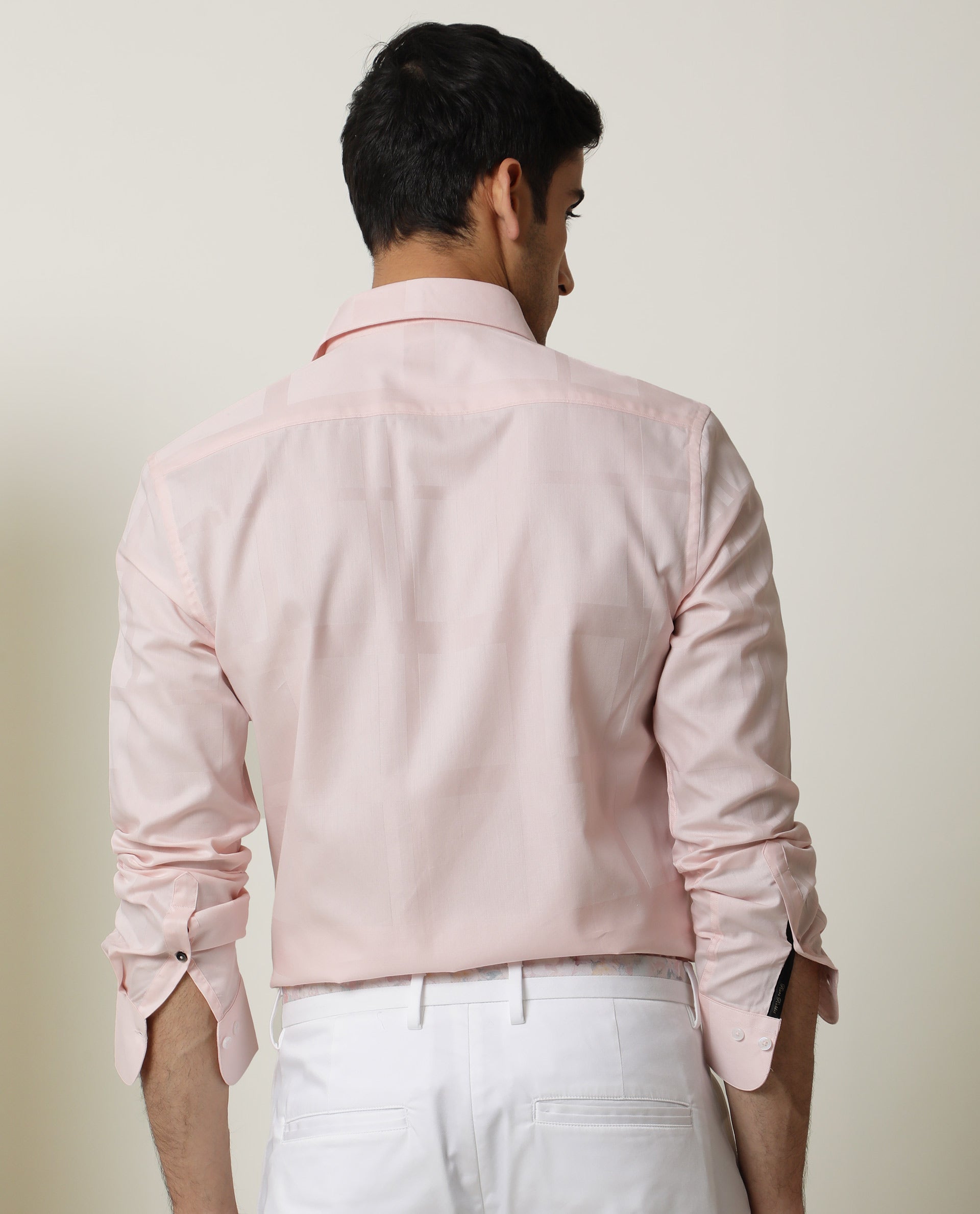 Rare Rabbit Men's Boxline Light Pink Cotton Lyocell Fabric Full Sleeves Checks Shirt