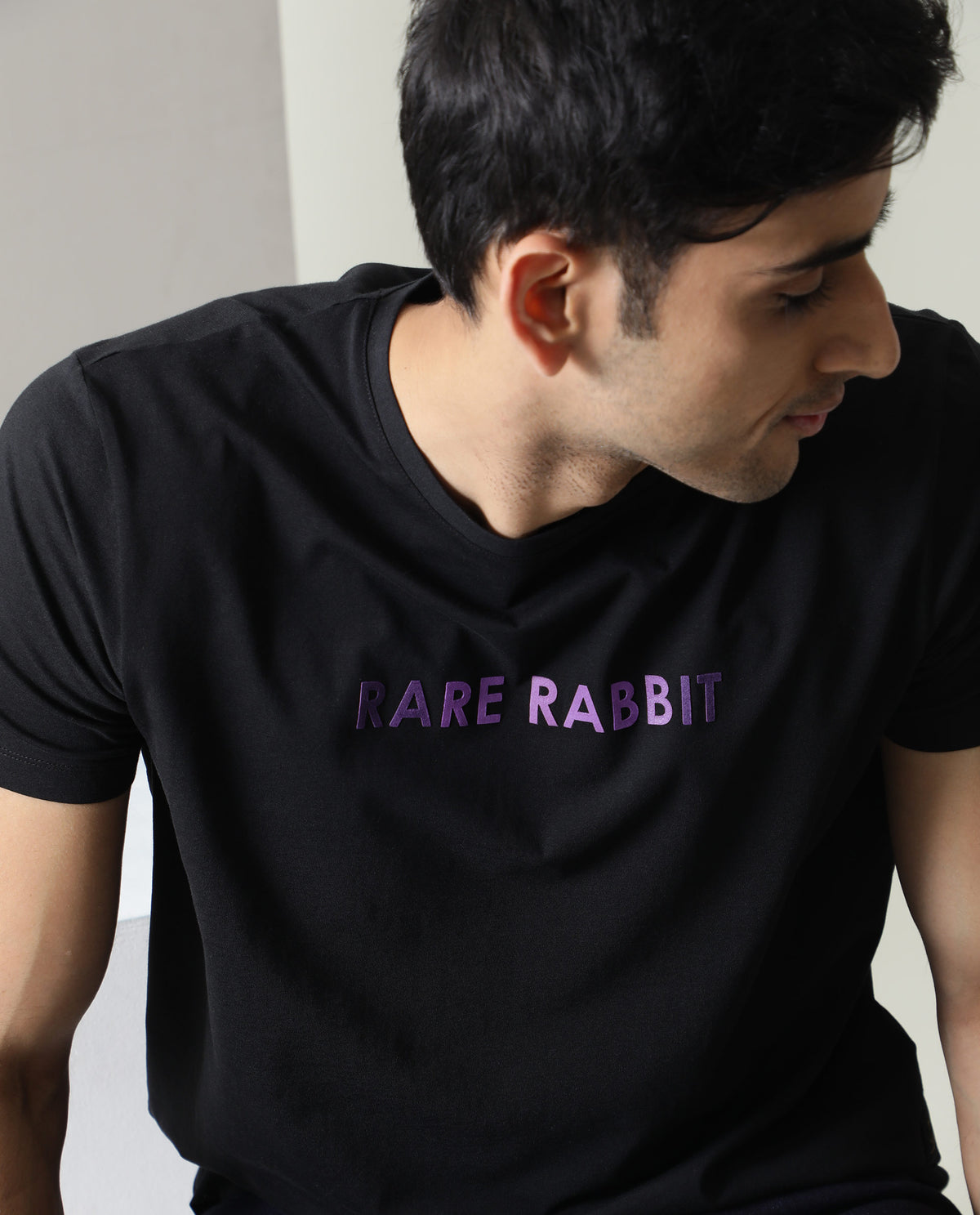 Rare Rabbit Men's Grady Black Crew Neck HD Print Branding Half Sleeves Regular Fit T-Shirt