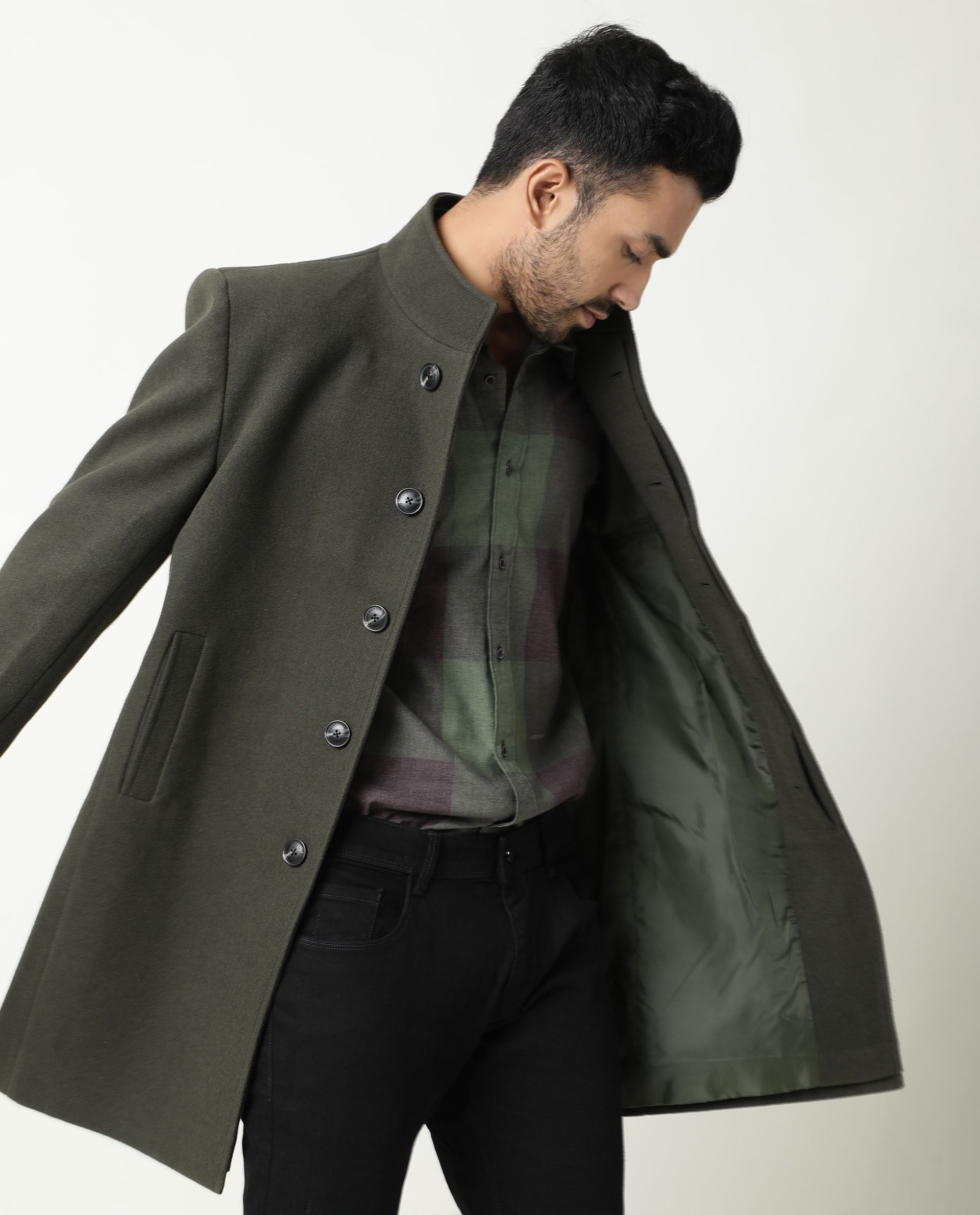 Rare Rabbit Men'S Edd Green Shirt Cotton Fabric Collared Neck Full Sleeves Button Closure Slim Fit