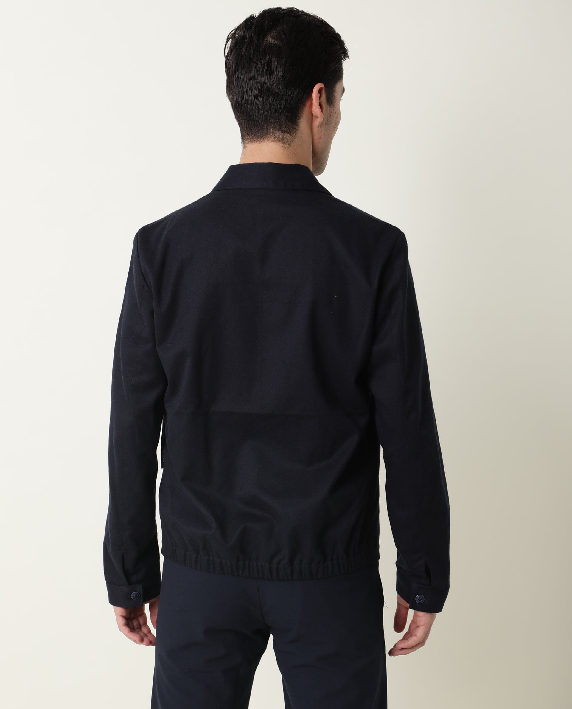 RARE RABBIT MEN'S MILKEN NAVY JACKET COTTON VISCOSE FABRIC COLLARED NECK FULL SLEEVES ZIPPER CLOSURE SLIM FIT