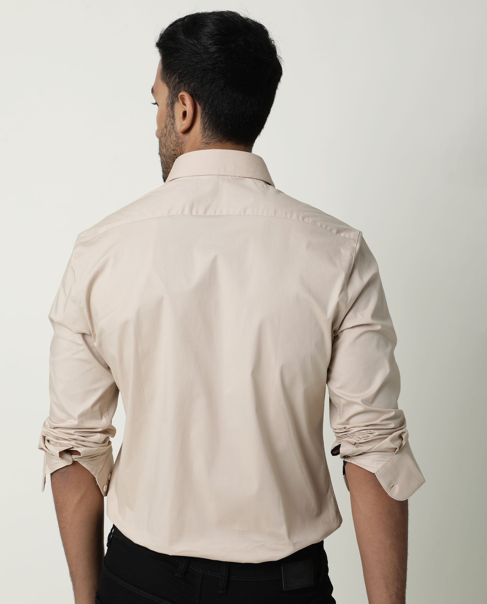 Rare Rabbit Men's Neutrons Beige Cotton Polyester Fabric Full Sleeves Solid Shirt