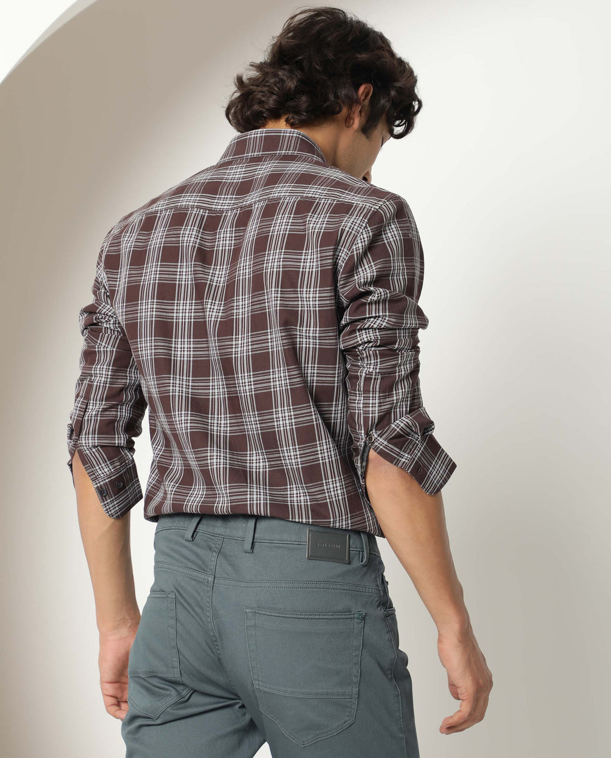 Rare Rabbit Men's Frazey Brown Cotton Fabric Full Sleeves Checks Shirt