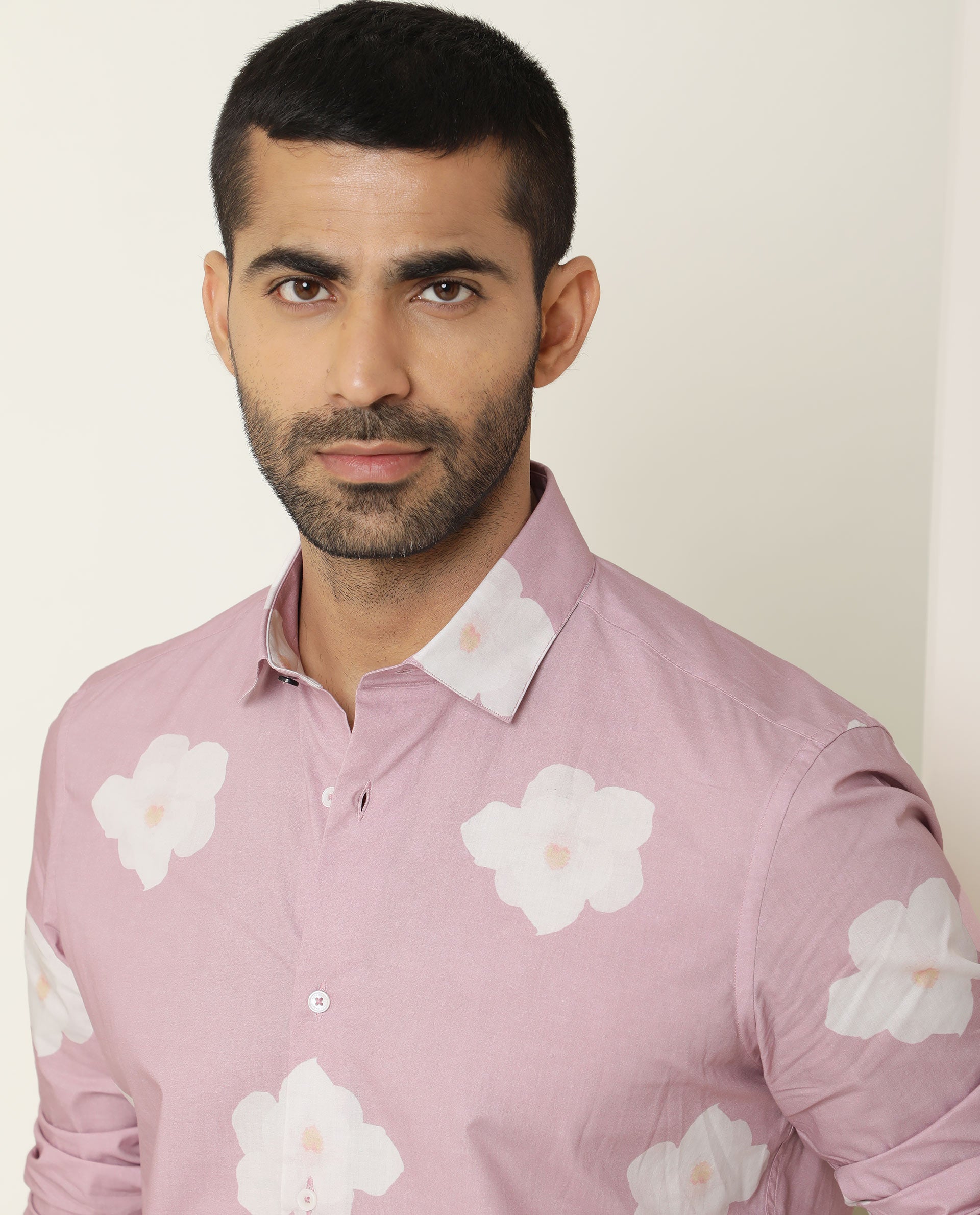 Rare Rabbit Men's Cromer Light Purple Cotton Fabric Floral Print Full Sleeves Shirt