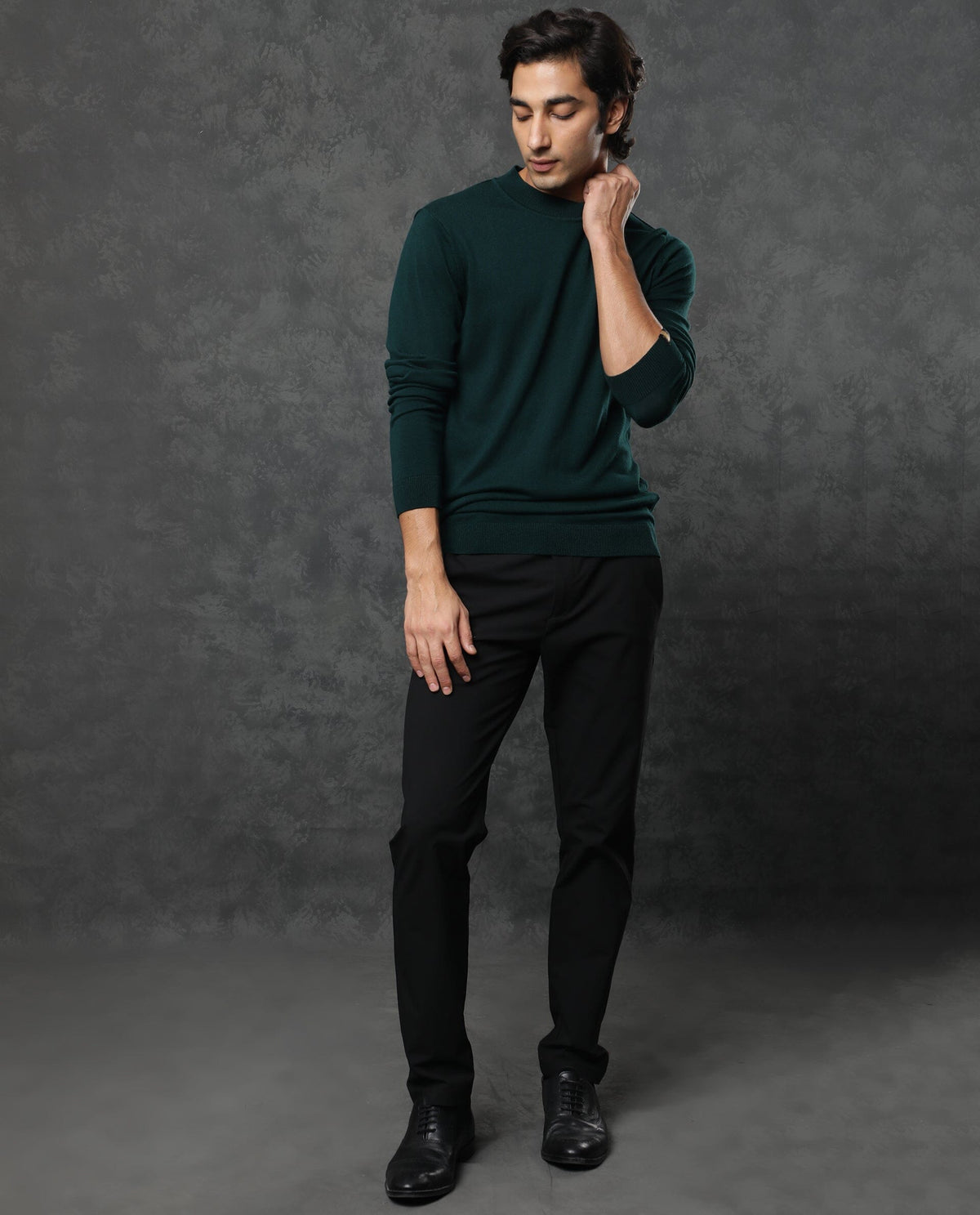 Rare Rabbit Men'S Alfo Green Pullover Viscose Fabric High Neck Full Sleeves Slim Fit