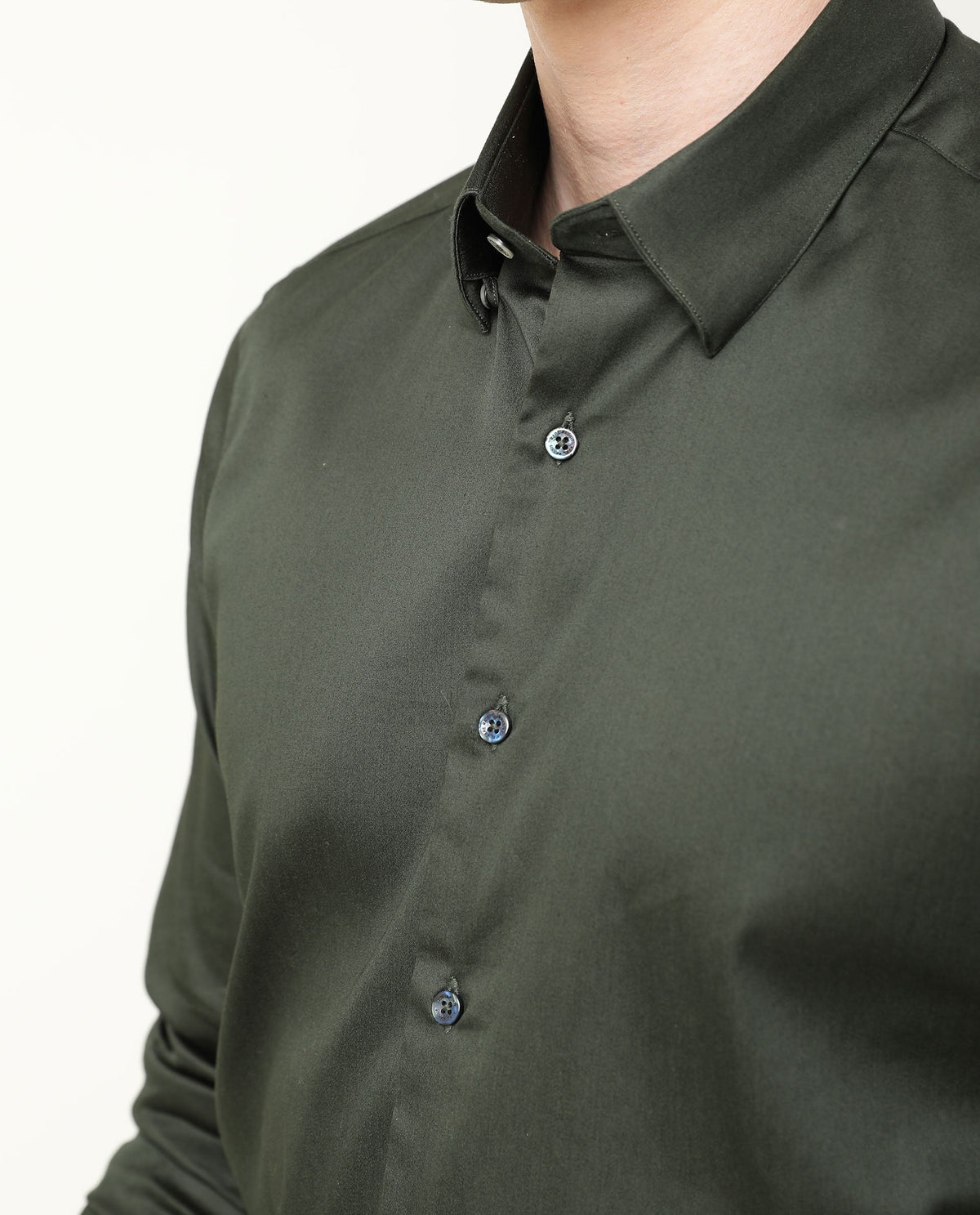 RARE RABBIT MEN'S SATIN GREEN SHIRT COTTON FABRIC COLLARED NECK FULL SLEEVES BUTTON CLOSURE SLIM FIT