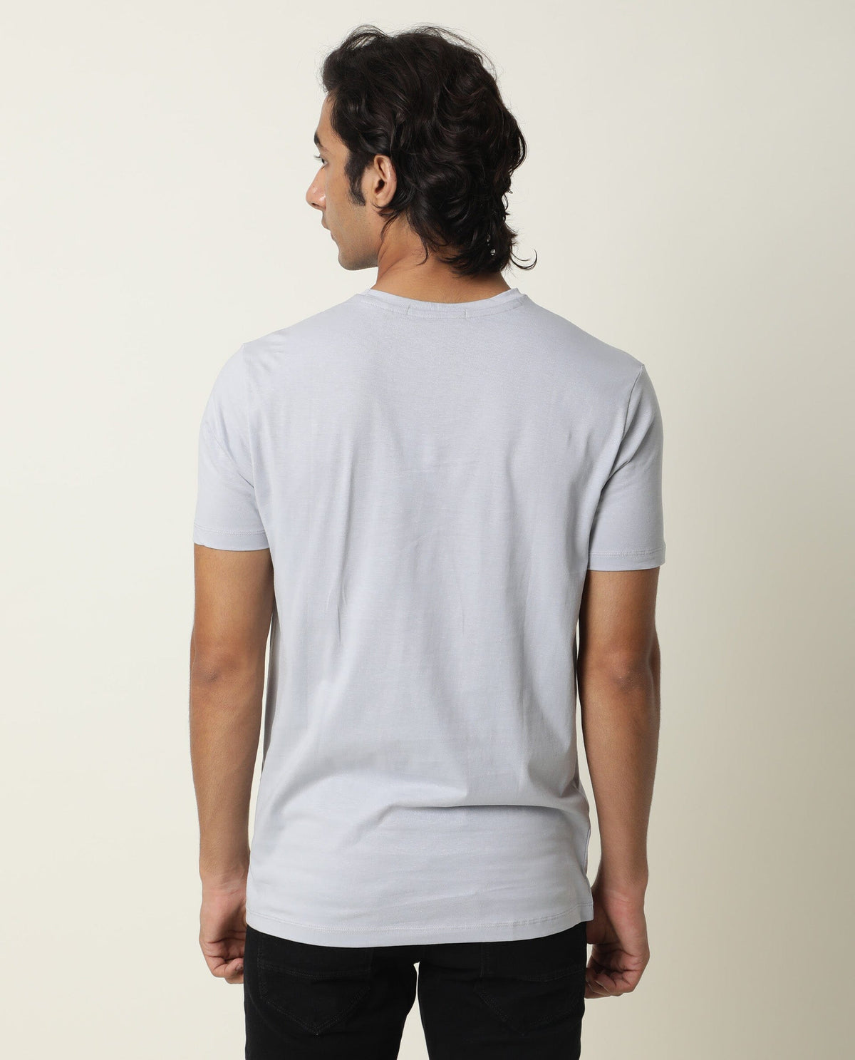 Rare Rabbit Men's Mount Blue Crew Neck Graphic Printed Half Sleeves Slim Fit T-Shirt