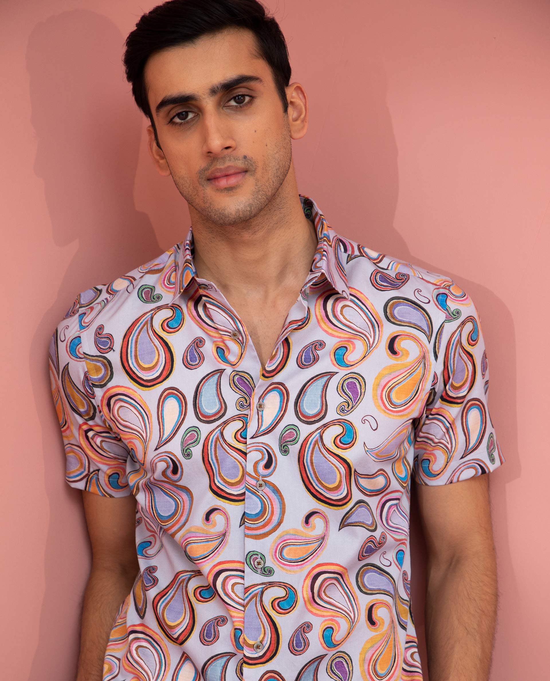 Rare Rabbit Men's Marsh Ss Blue Viscose Fabric Paisley Print Half Sleeves Shirt