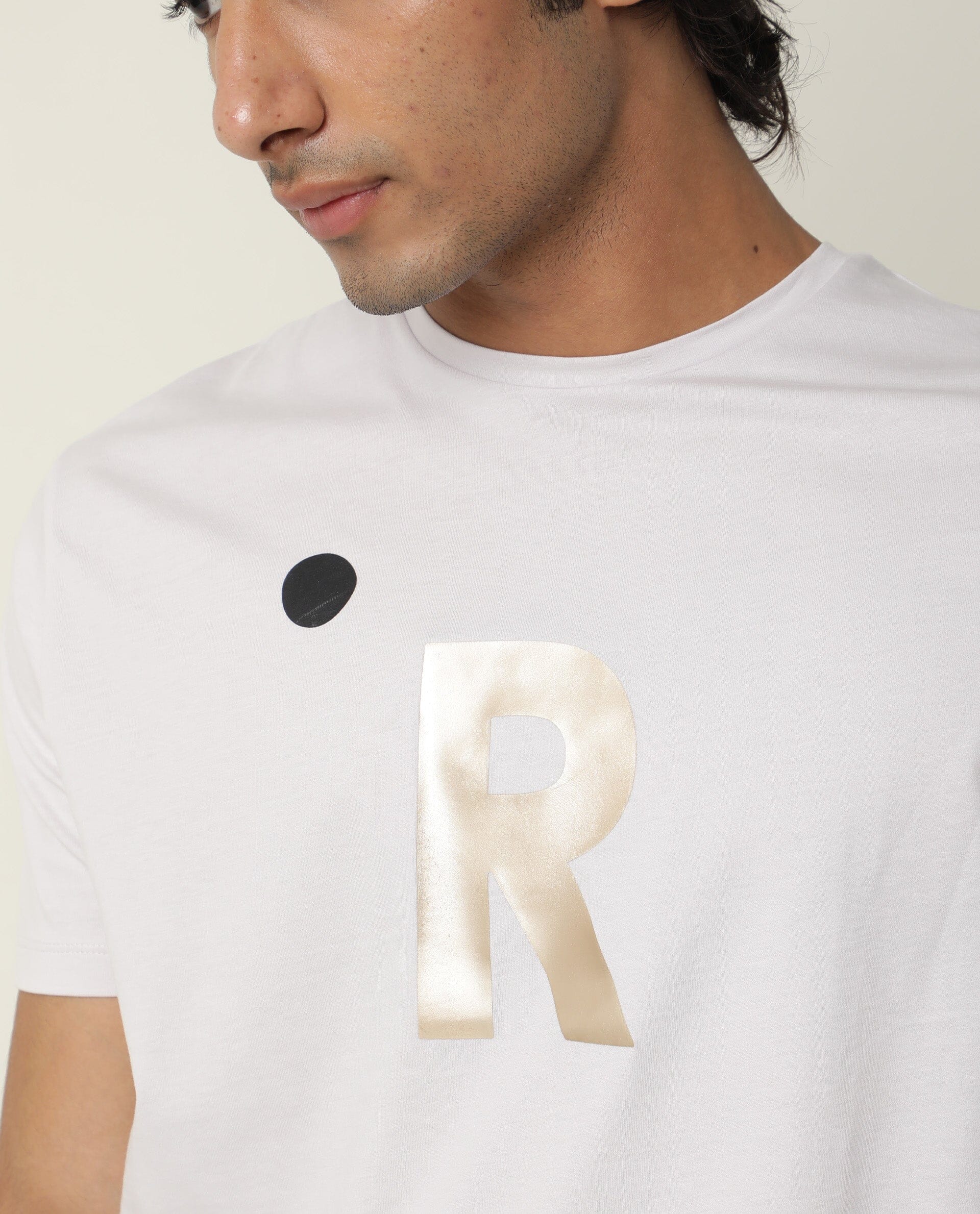 Rare Rabbit Men's Marion Grey Crew Neck Logo Printed Half Sleeves Slim Fit T-Shirt
