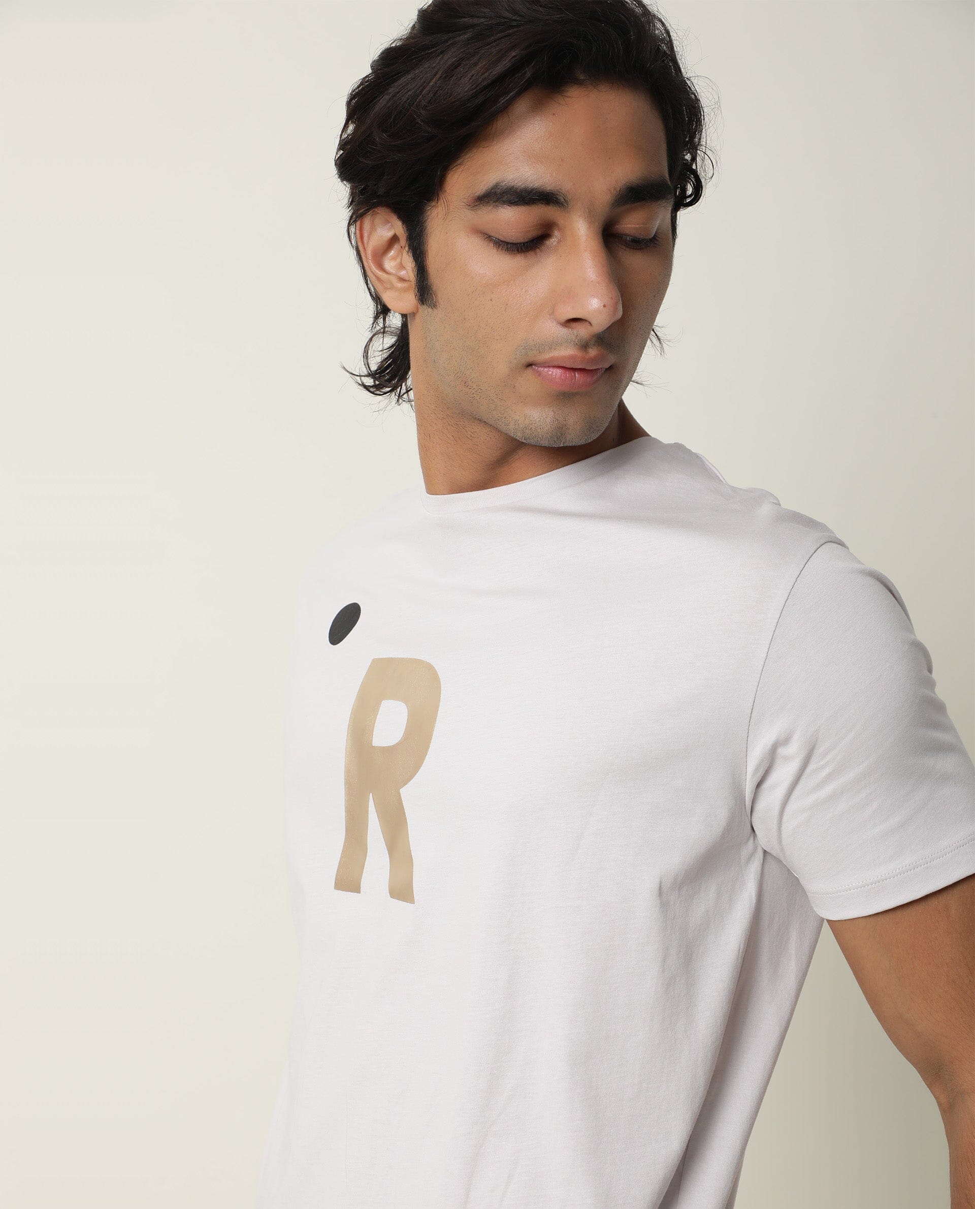Rare Rabbit Men's Marion Grey Crew Neck Logo Printed Half Sleeves Slim Fit T-Shirt