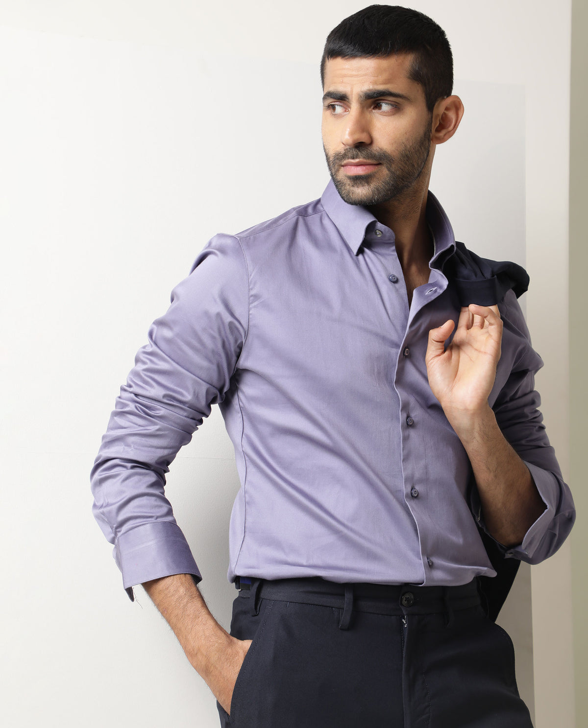 Rare Rabbit Men's Como Light Purple Satin Fabric Button Down Collar Full Sleeves Solid Formal Shirt