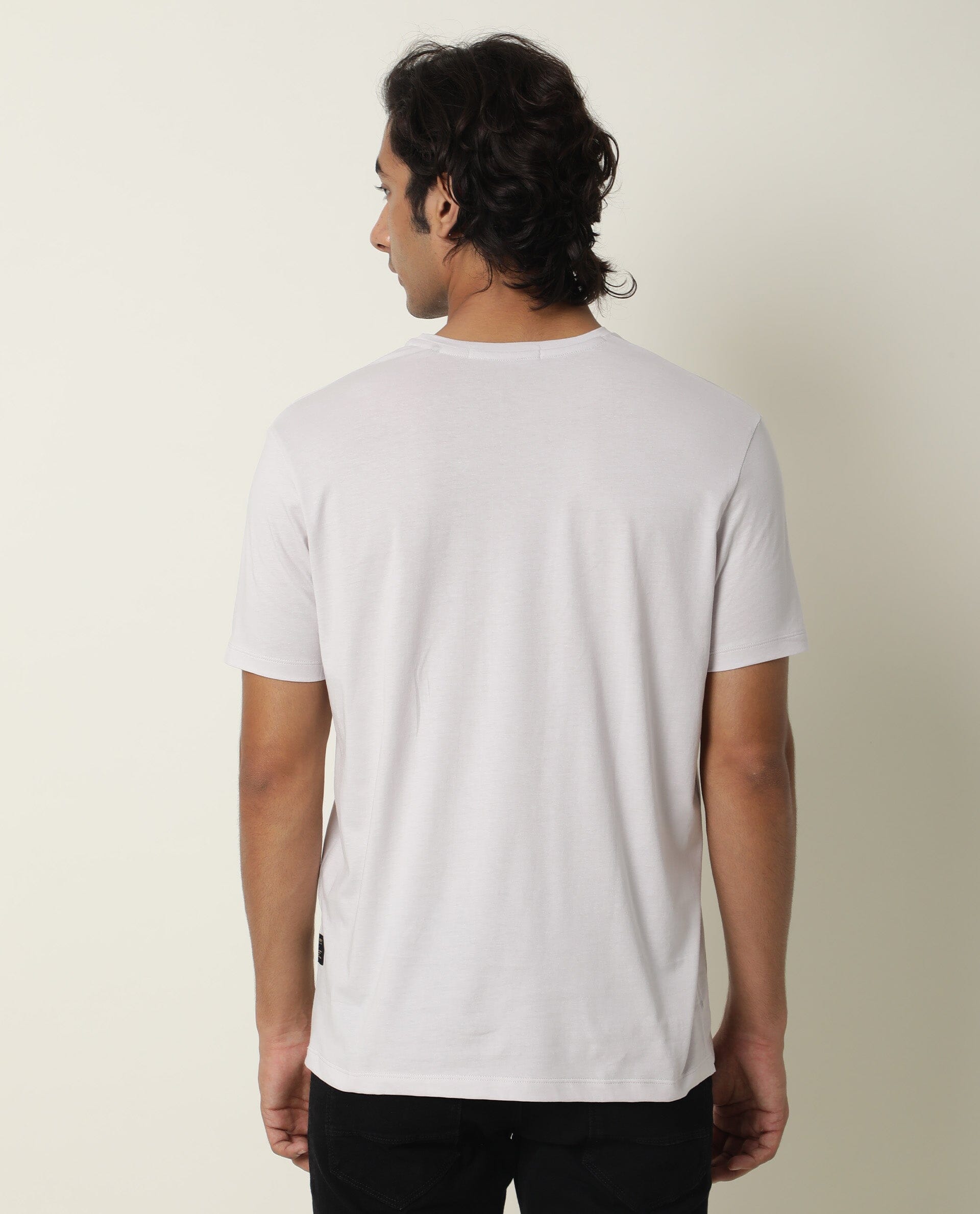 Rare Rabbit Men's Marion Grey Crew Neck Logo Printed Half Sleeves Slim Fit T-Shirt