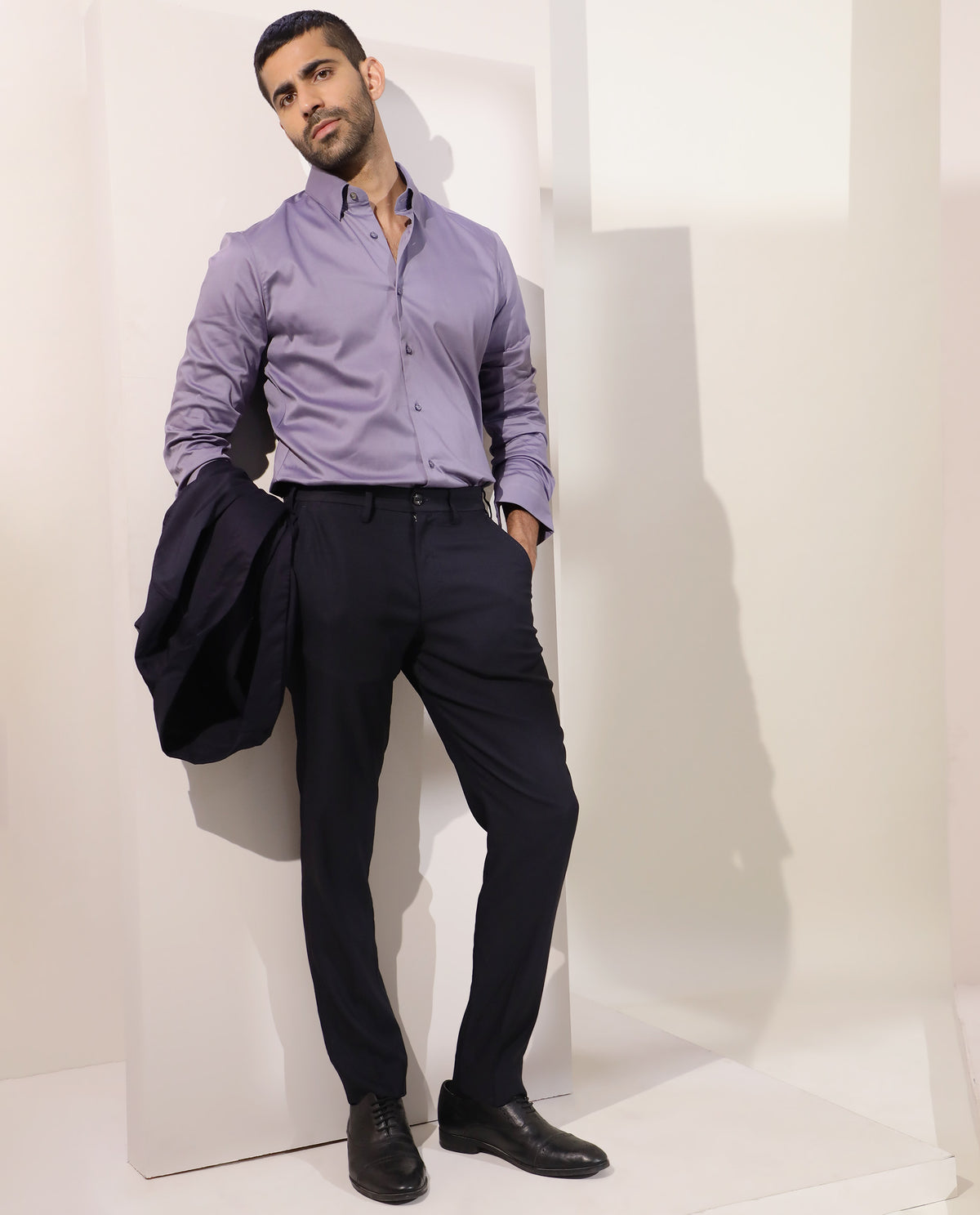 Rare Rabbit Men's Como Light Purple Satin Fabric Button Down Collar Full Sleeves Solid Formal Shirt