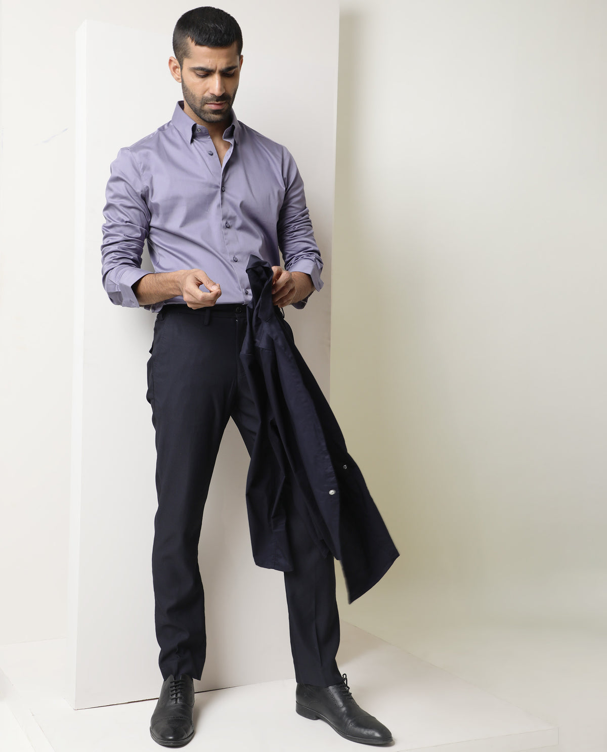 Rare Rabbit Men's Como Light Purple Satin Fabric Button Down Collar Full Sleeves Solid Formal Shirt