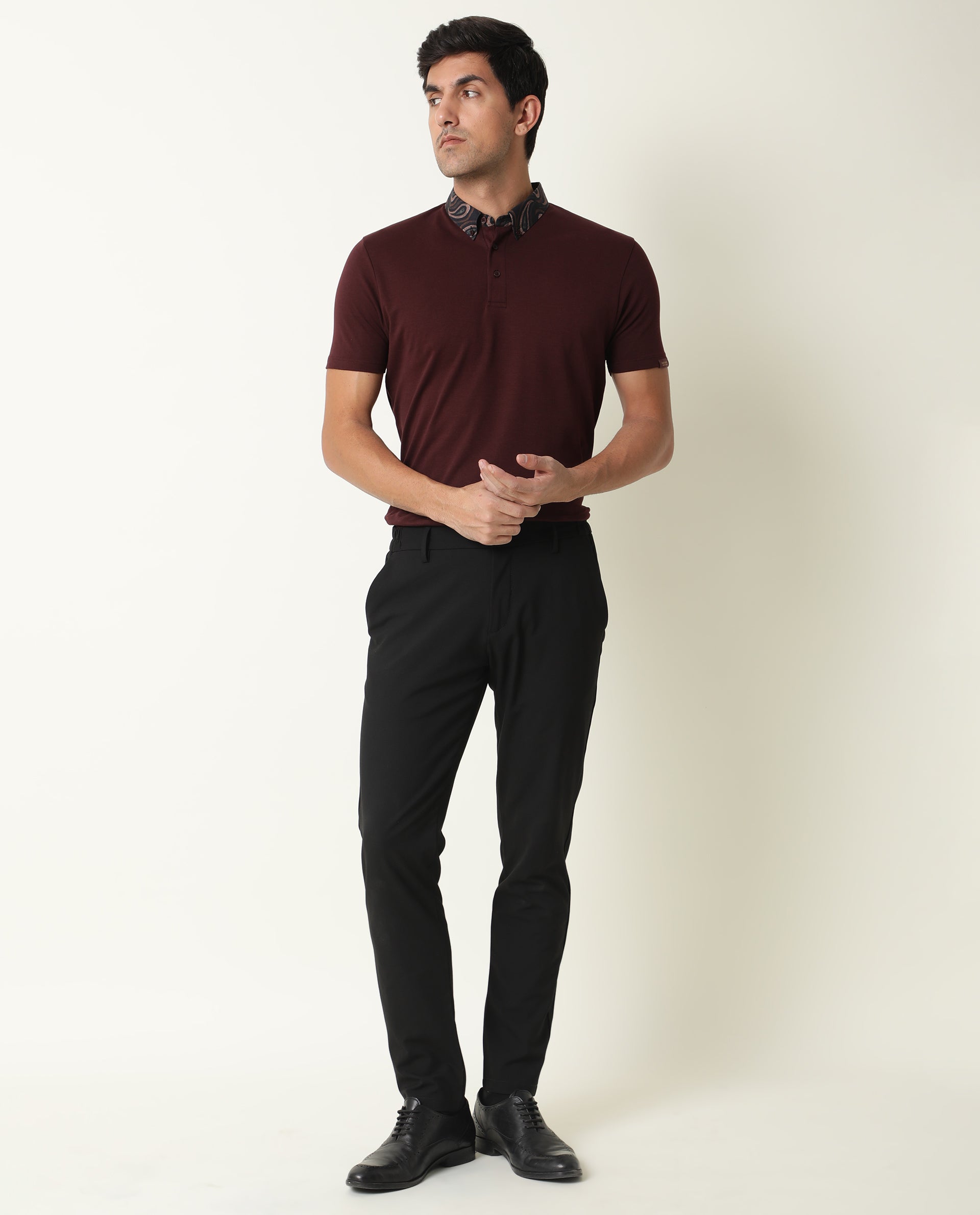 RARE RABBIT MEN'S RINGERS MAROON POLO COTTON FABRIC COLLARED NECK HALF SLEEVES BUTTON CLOSURE