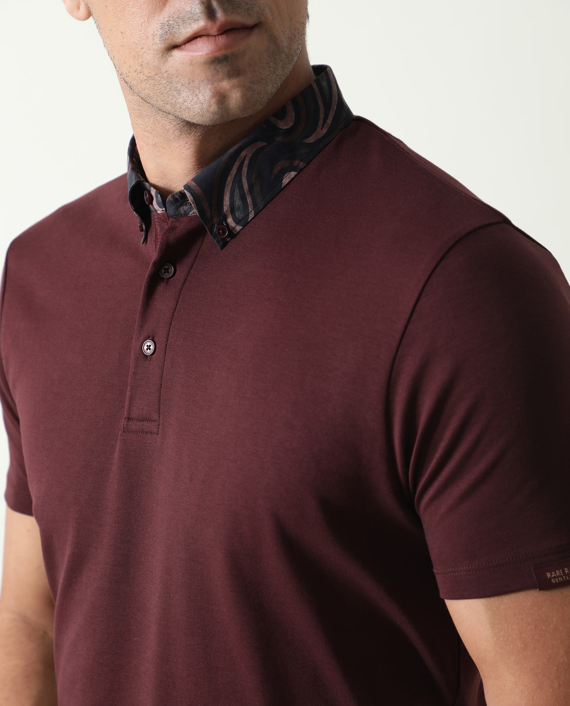 RARE RABBIT MEN'S RINGERS MAROON POLO COTTON FABRIC COLLARED NECK HALF SLEEVES BUTTON CLOSURE