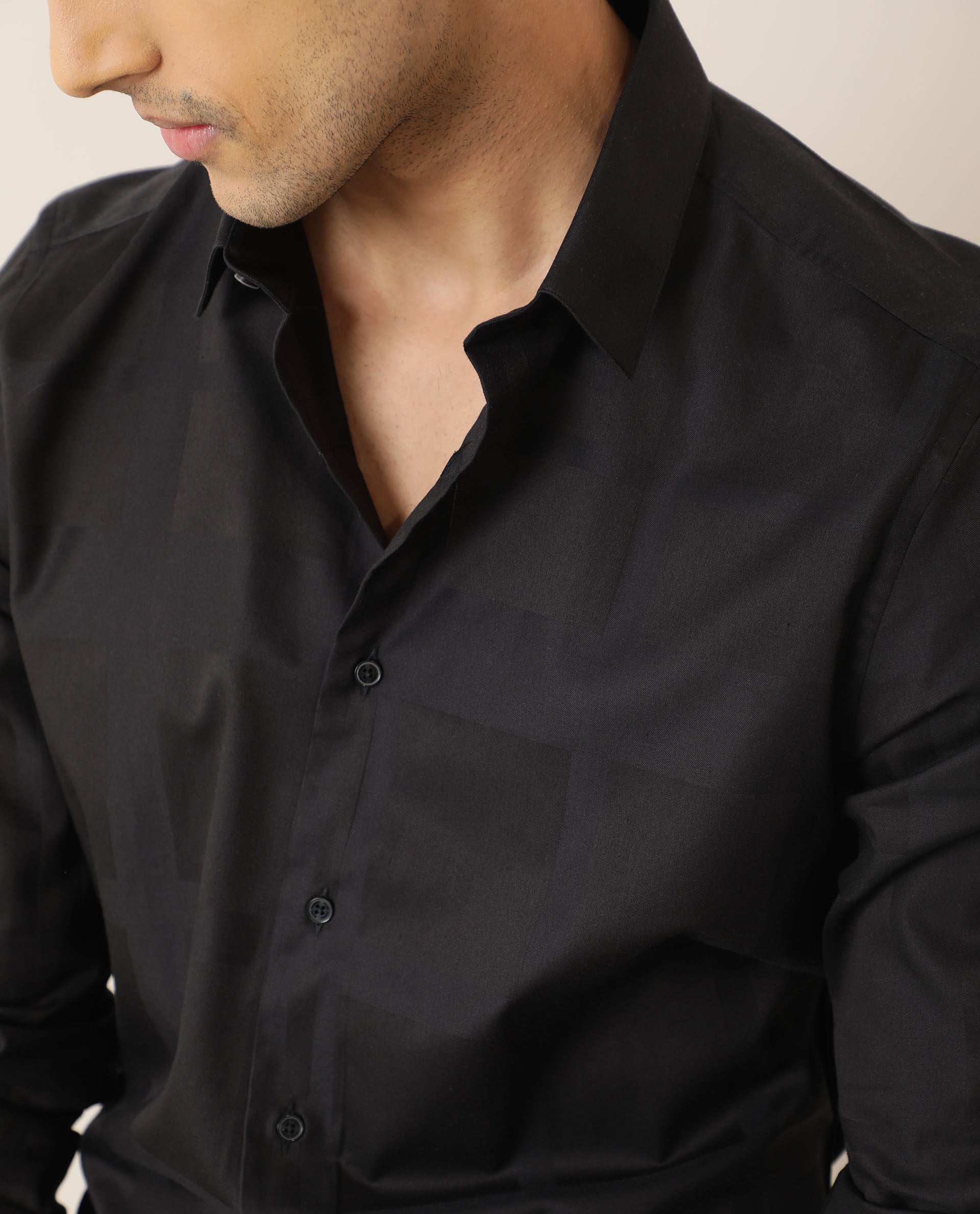 Rare Rabbit Men's Boxline Black Cotton Lyocell Fabric Full Sleeves Checks Print Shirt