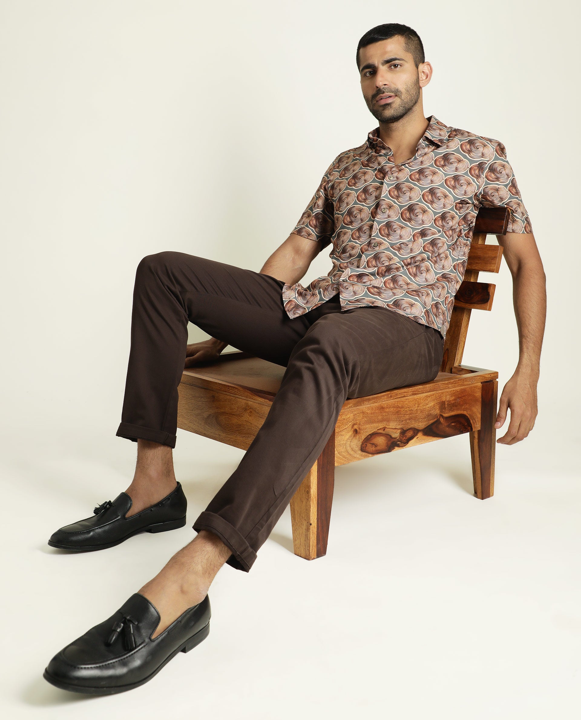 Rare Rabbit Men's Tymon Ss Grey Viscose Fabric Abstract Print Half Sleeves Shirt