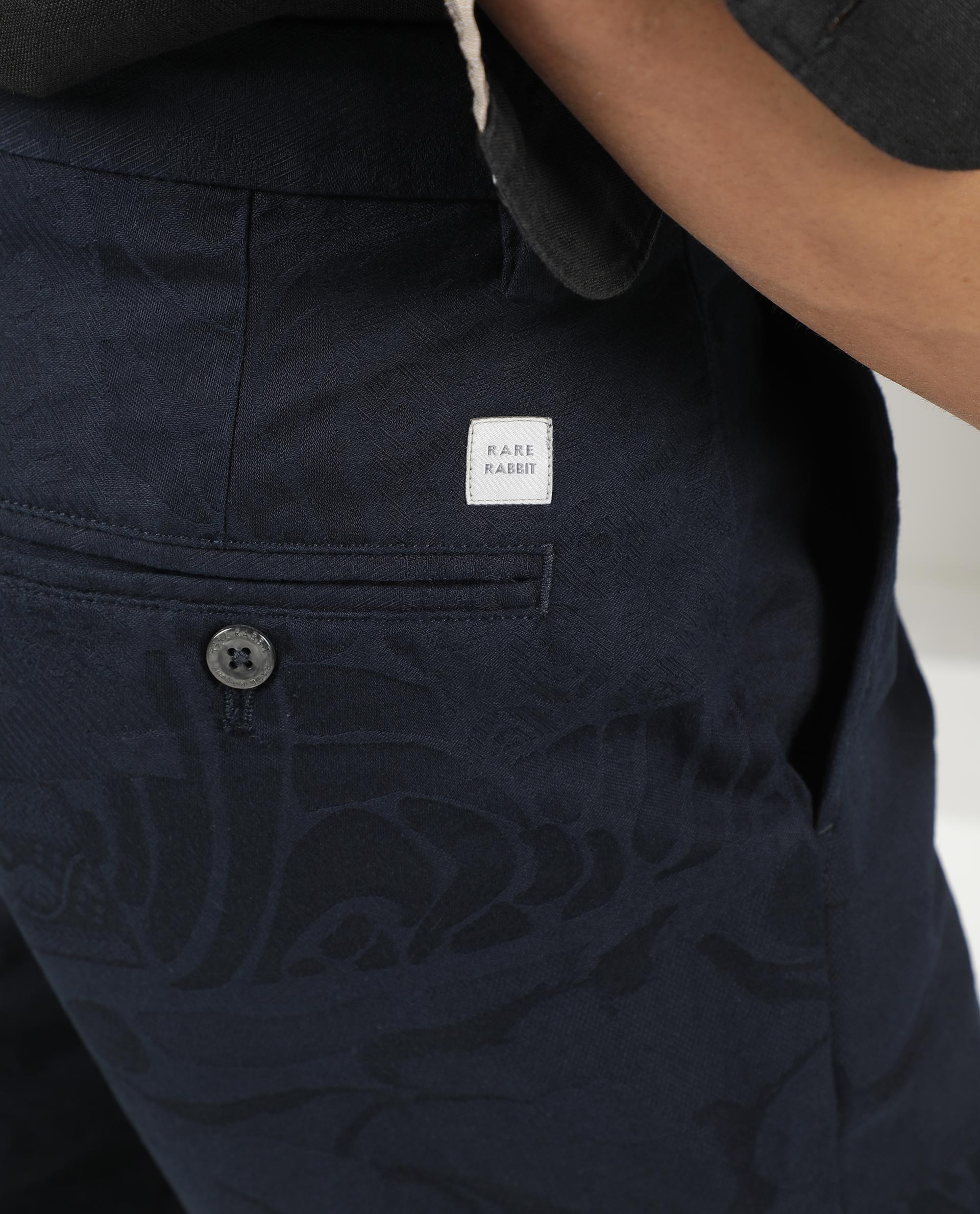 Rare Rabbit Men'S Jaky Navy Shorts Cotton Fabric Button & Zip Closure Mid Rise