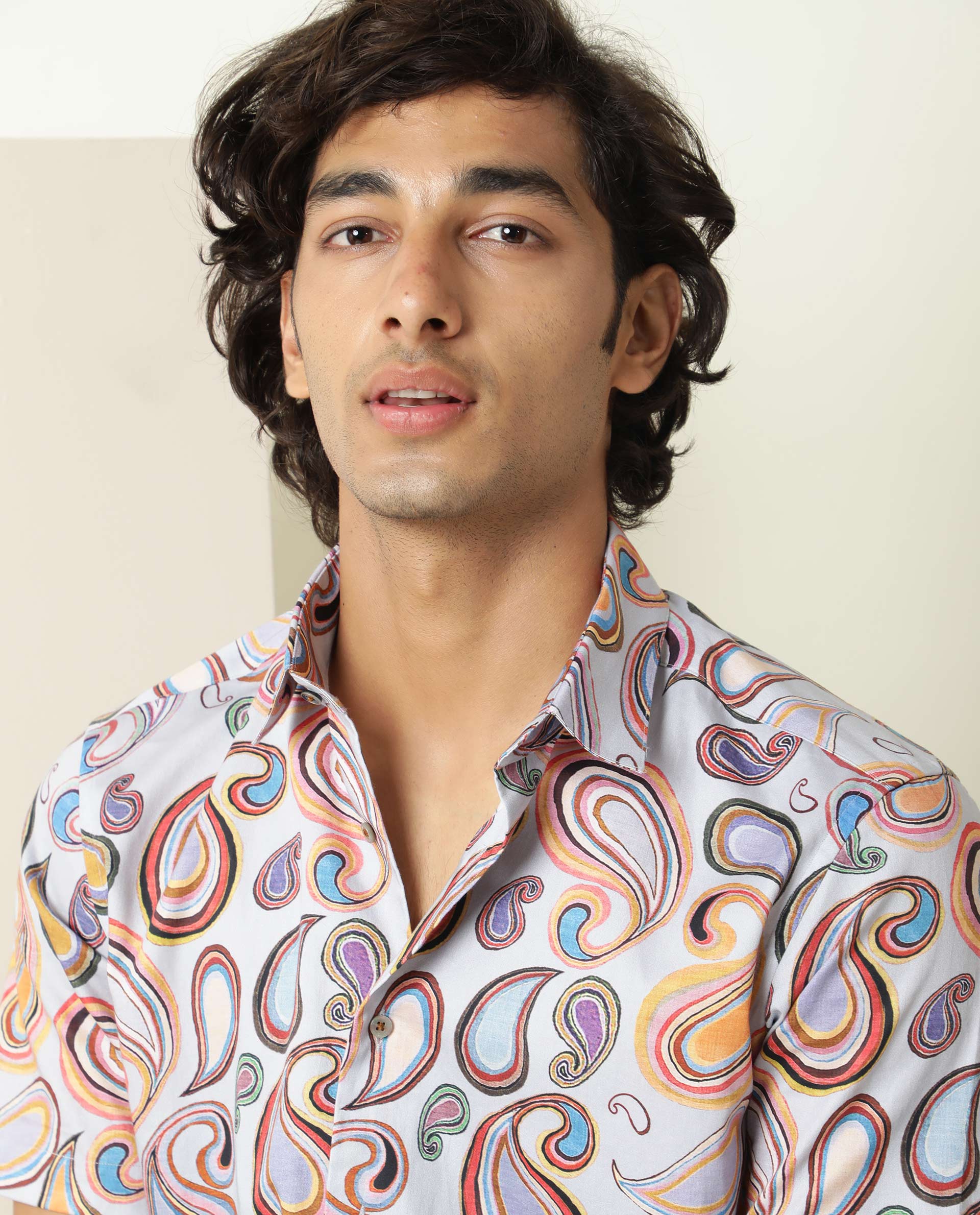 RARE RABBIT MEN'S CADIZ MULTI SHIRT COTTON FABRIC COLLARED NECK HALF SLEEVES BUTTON CLOSURE