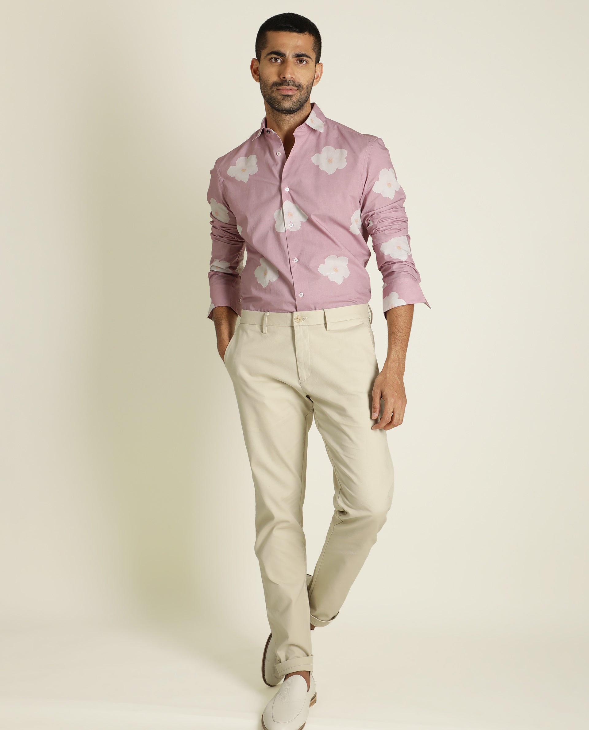 Rare Rabbit Men's Cromer Light Purple Cotton Fabric Floral Print Full Sleeves Shirt