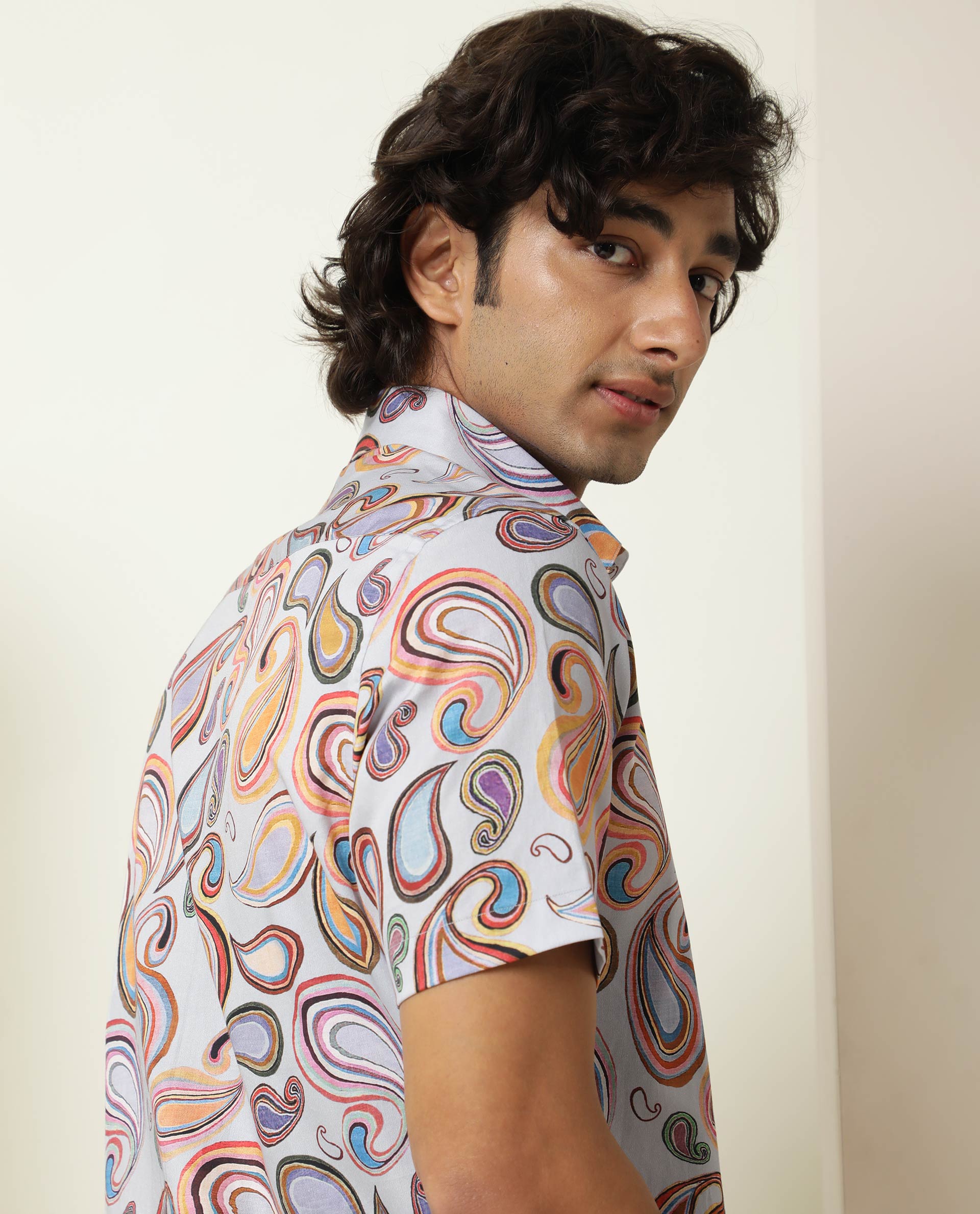 RARE RABBIT MEN'S CADIZ MULTI SHIRT COTTON FABRIC COLLARED NECK HALF SLEEVES BUTTON CLOSURE