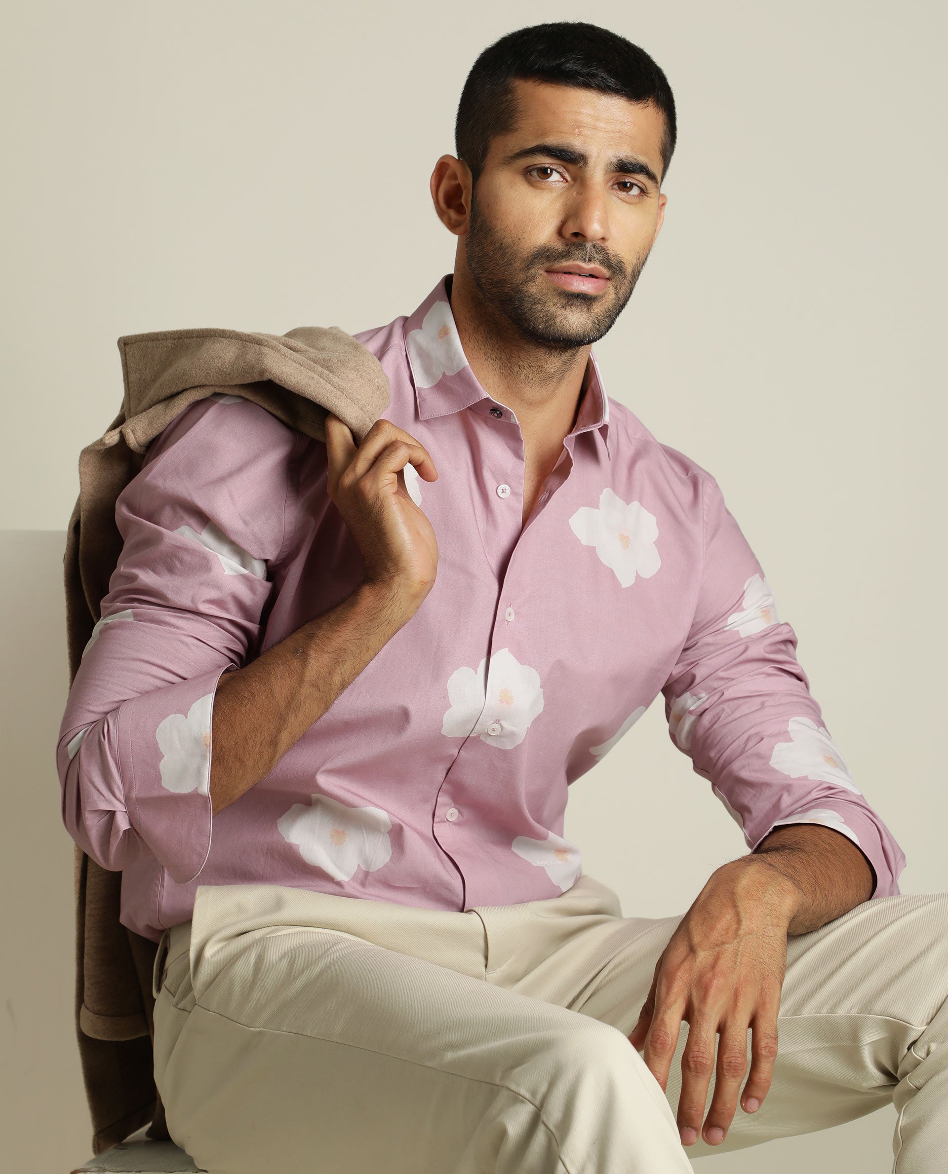 Rare Rabbit Men's Cromer Light Purple Cotton Fabric Floral Print Full Sleeves Shirt