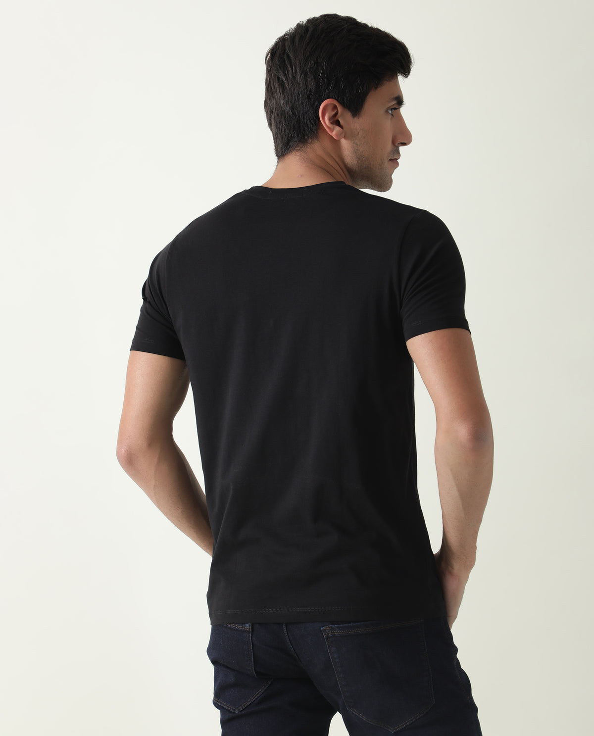 RARE RABBIT MENS KRIS BLACK T-SHIRT COTTON FABRIC SLIM FIT CREW NECK SHORT SLEEVE GRAPHIC PRINT